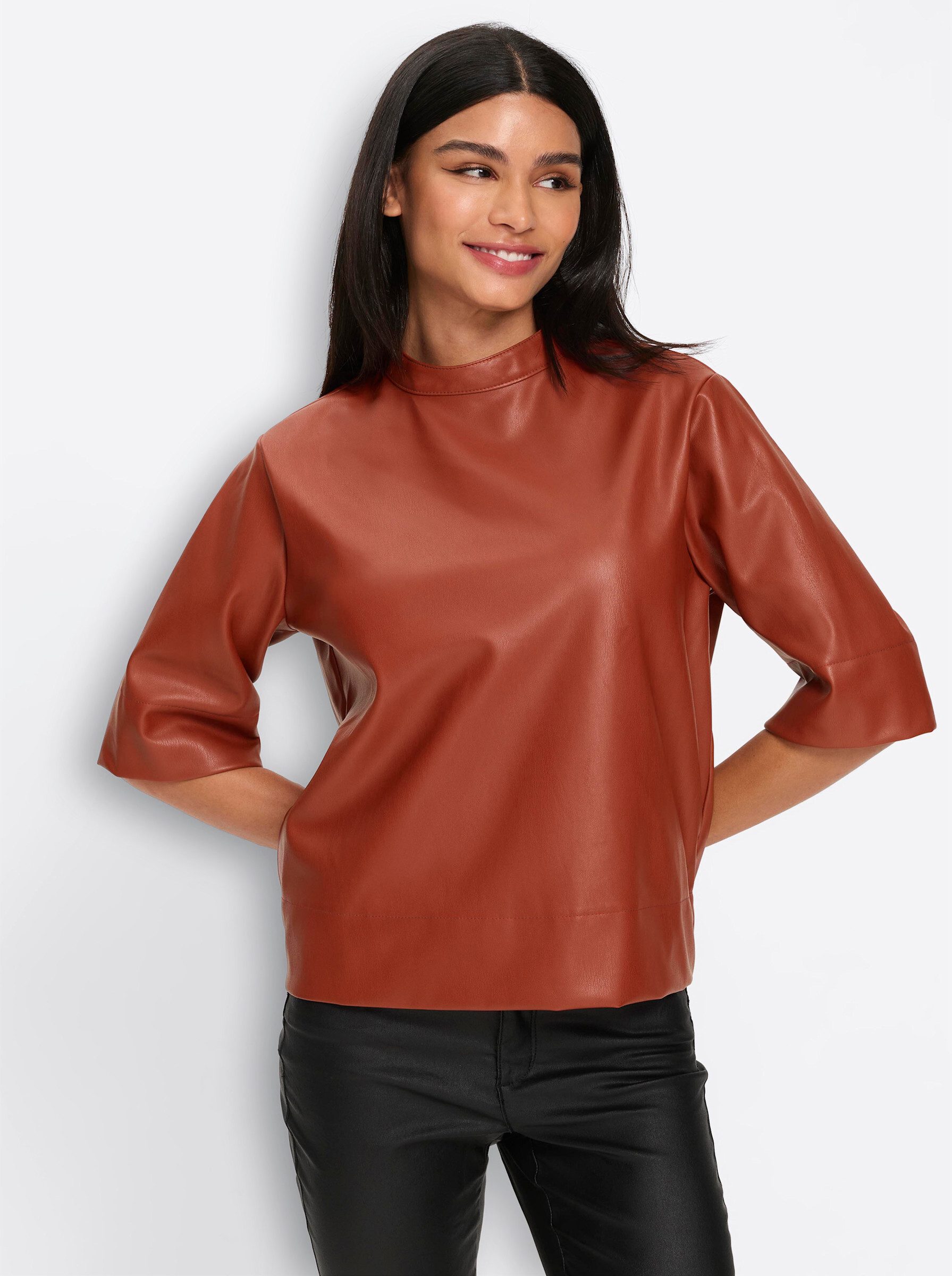 heine Klassische Bluse Lederimitat-Bluse Kurzarm