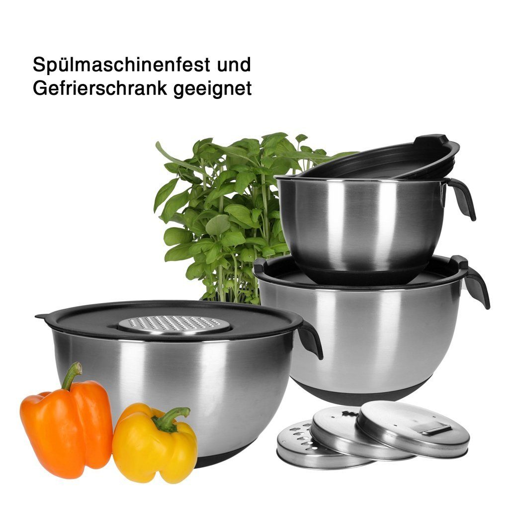 mit und Gemüsereiben TP inkl. Rührschüssel Edelstahl Rührschüssel Deckel Griff 18/10 4