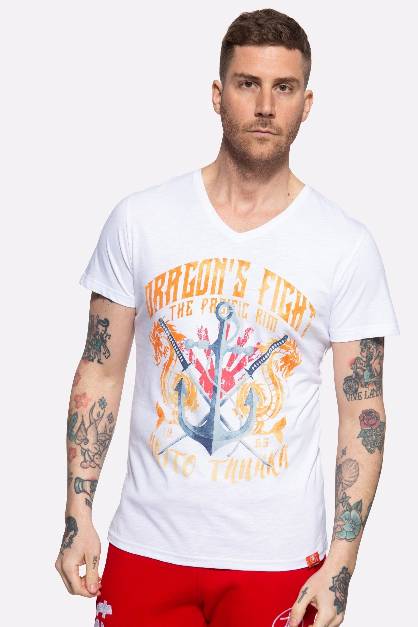 Akito Tanaka T-Shirt Dragon Anchor mit starkem Frontprint weiß