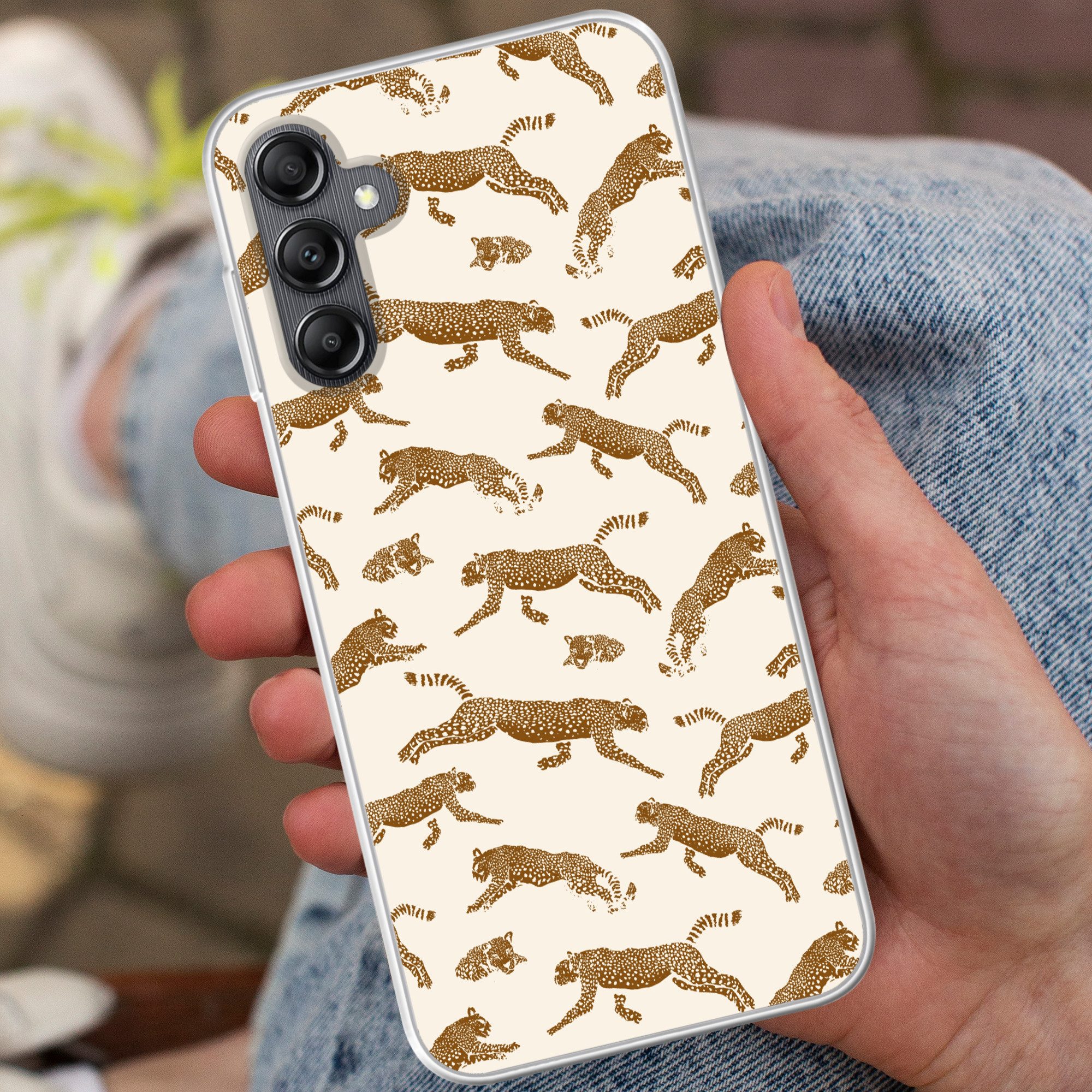 MuchoWow Handyhülle für Samsung Galaxy A14 5G Panther - Tiere - Beige - Braun - Muster, Smartphone-Bumper, Print, Handy Schutzhülle Dünn