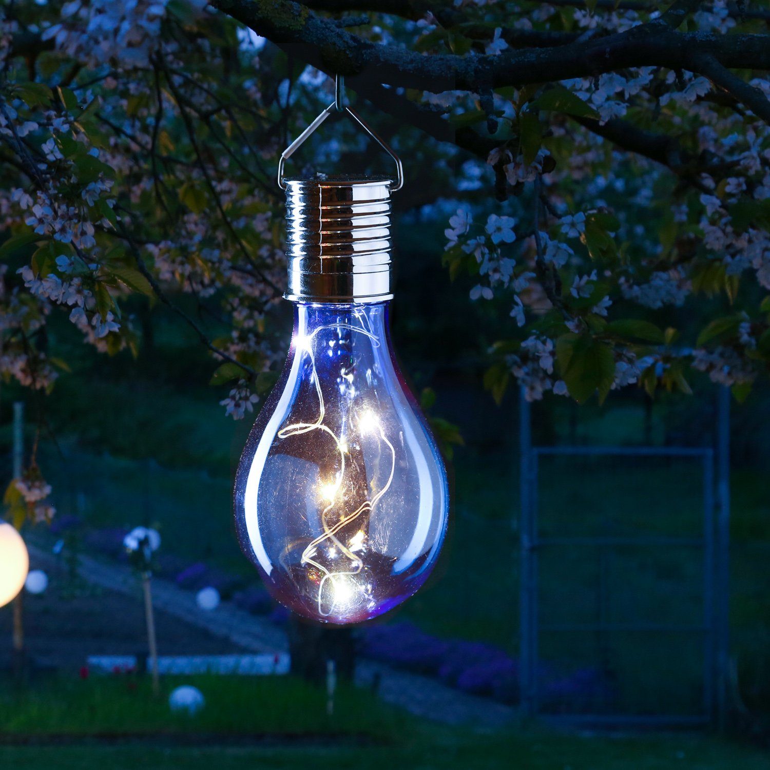MARELIDA LED Solarleuchte LED Solar Glühbirne hängend Gartenleuchte für Terrasse Balkon blau, LED Classic, warmweiß (2100K bis 3000K)