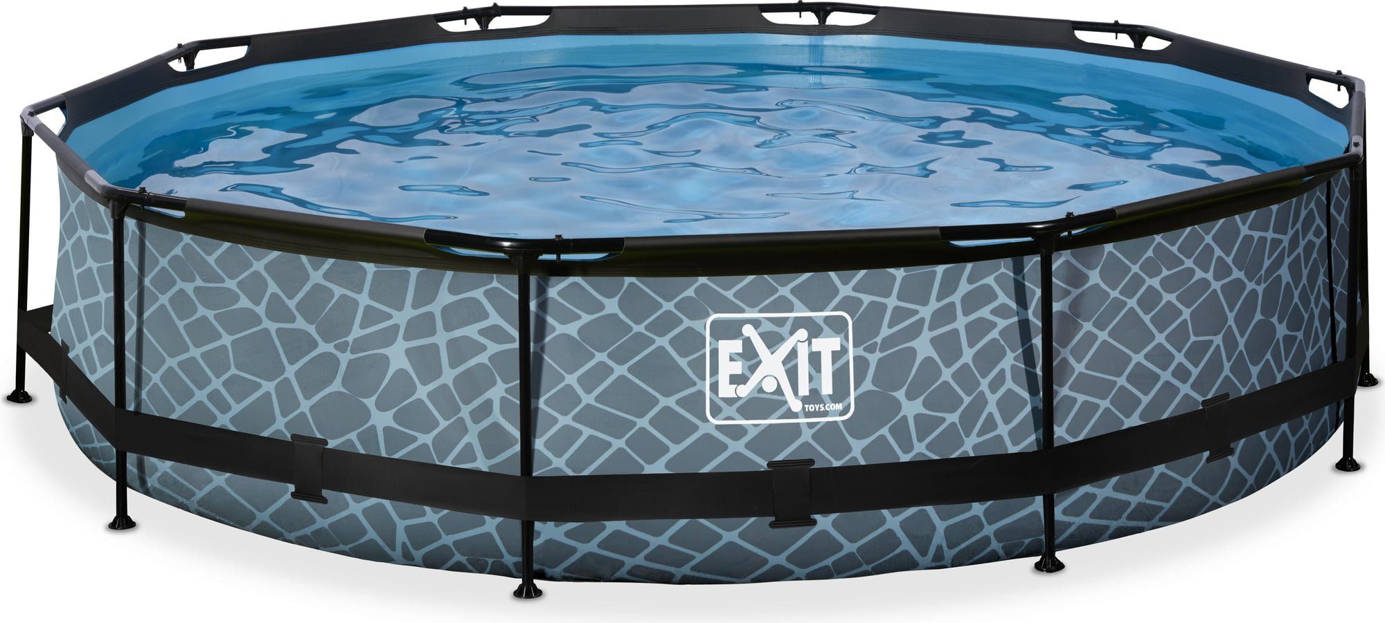 EXIT Framepool Frame Pool Ø 360 x 76 cm (Komplettset, 3-tlg., Inkl. Pool-Rahmen, Liner und Kartuschenfilteranlage), Steinoptik Stahlrahmen 3-lagiger Liner kompakter Rundpool