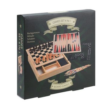 HTI-Living Spielesammlung, Gesellschaftsspiel 4 in 1, Backgammon, Mikado, Schach und Domino