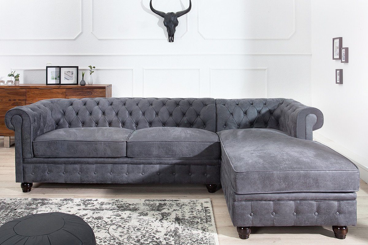 - Wohnzimmer Ecksofa - Antikgrau Couch Padrino Chesterfield-Sofa Möbel Casa Chesterfield in