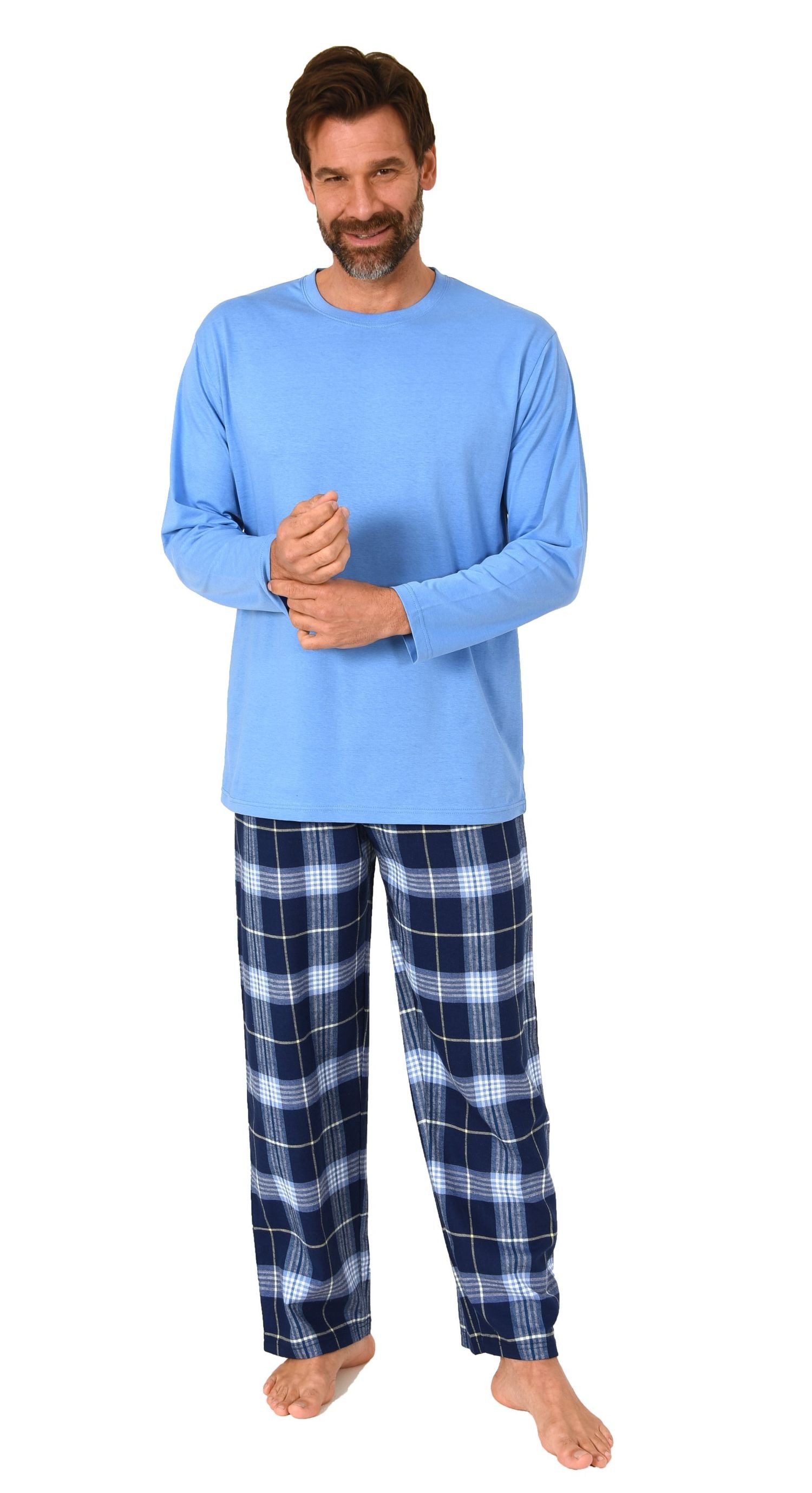 Normann Pyjama Herren Schlafanzug lang, Pyjama mit Flanell-Hose in Karo-Opt günstig online kaufen