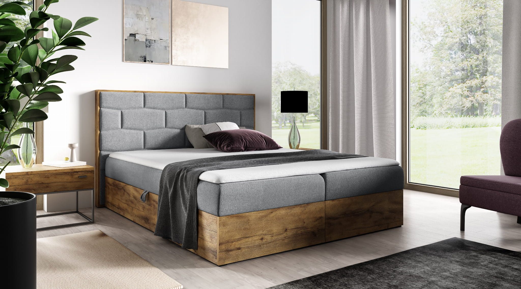 yourhouse24 Boxbett Boxspringbett Wood IX Hotelbett Mit Zwei Bettkasten