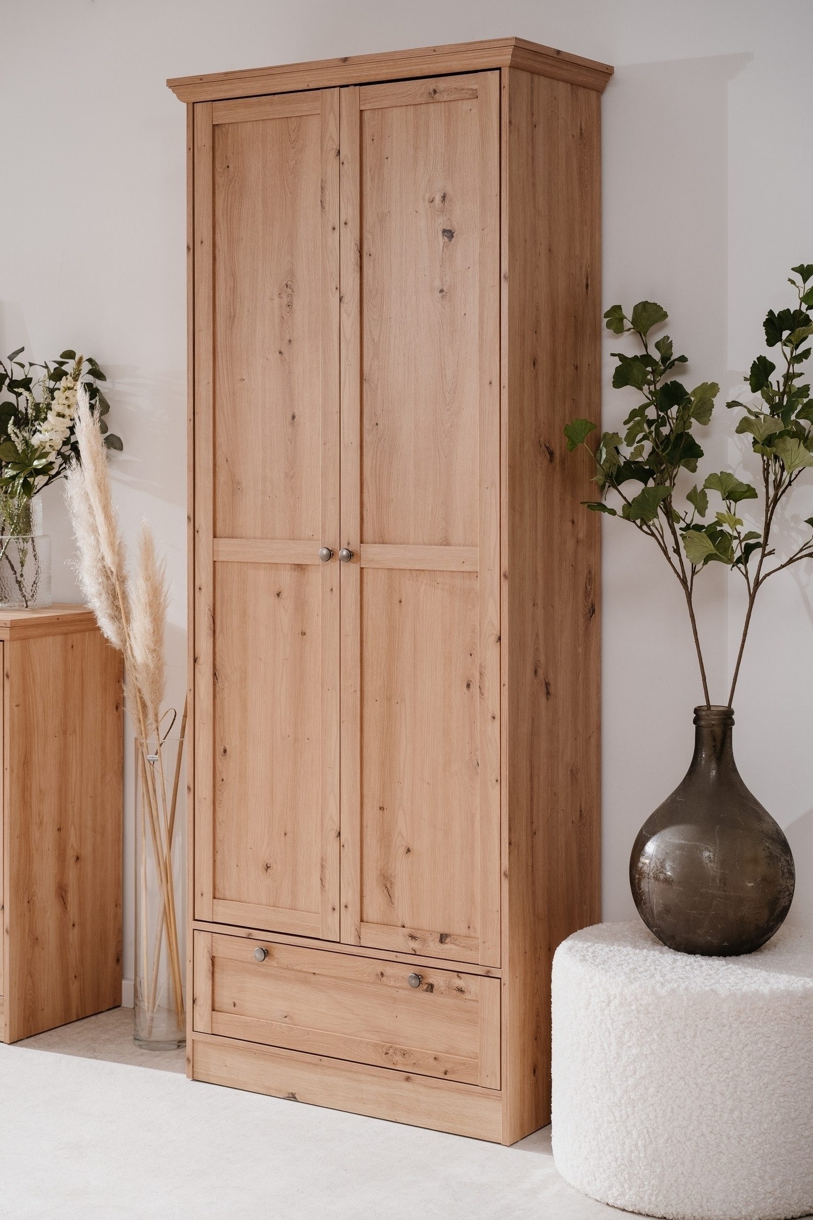 freiraum Mehrzweckschrank Timber 2 Türen, 1 Schub, 5 Böden, Artisan Eiche Dekor - 80x200x39cm (BxHxT)