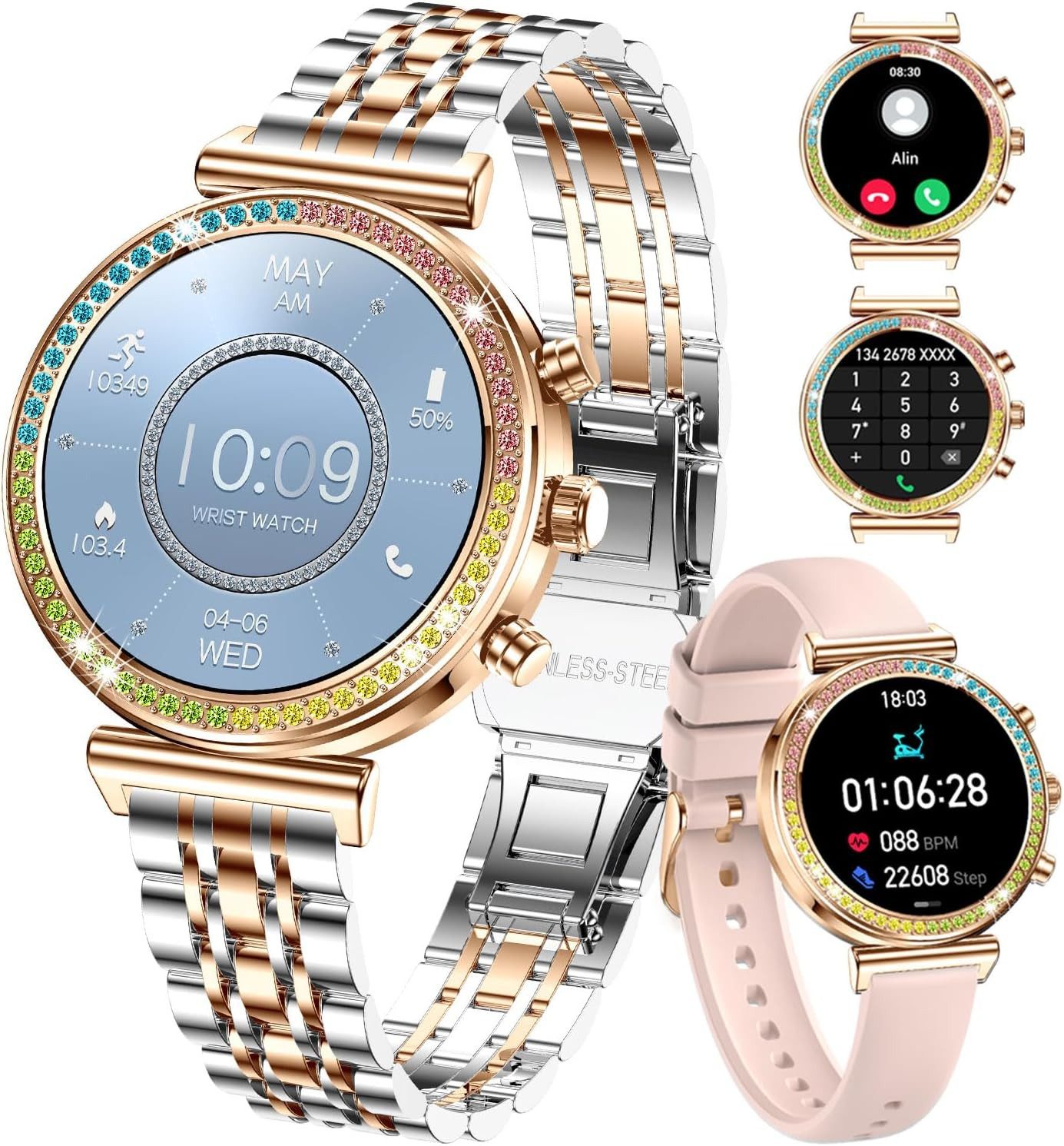 TAYSHILEY RT-i110 Smartwatch (3,1 cm, Android iOS), Elegante Damen Smartwatch mit Anruffunktion, IP67, HD Display, Fitness