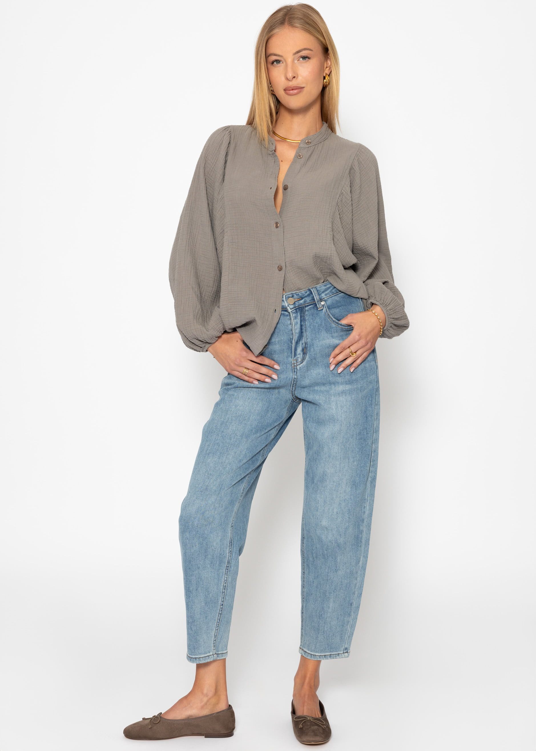 SASSYCLASSY Langarmbluse Oversize Musselin Bluse Damen günstig online kaufen