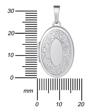 JEVELION Silberkette mit Medaillon oval OrnamentVerzierung 925 Silber Anhänger für 2 Bilder (Fotomedaillon, für Damen, Frauen und Mädchen), Amulett mit Kette - Länge wählbar 36 - 70 cm oder ohne Kette.