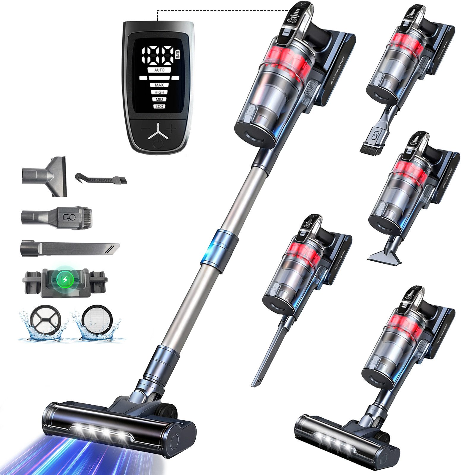 Grenintol Akku-Hand-und Stielstaubsauger 85000Pa Akku Staubsauger,Akku Handstaubsauger,Akkusauger Kabelloser, 500 W, beutellos, AkkuStaubsauger 500W,Handstaubsauger mit 4 Saugstufen,60 Min Laufzeit