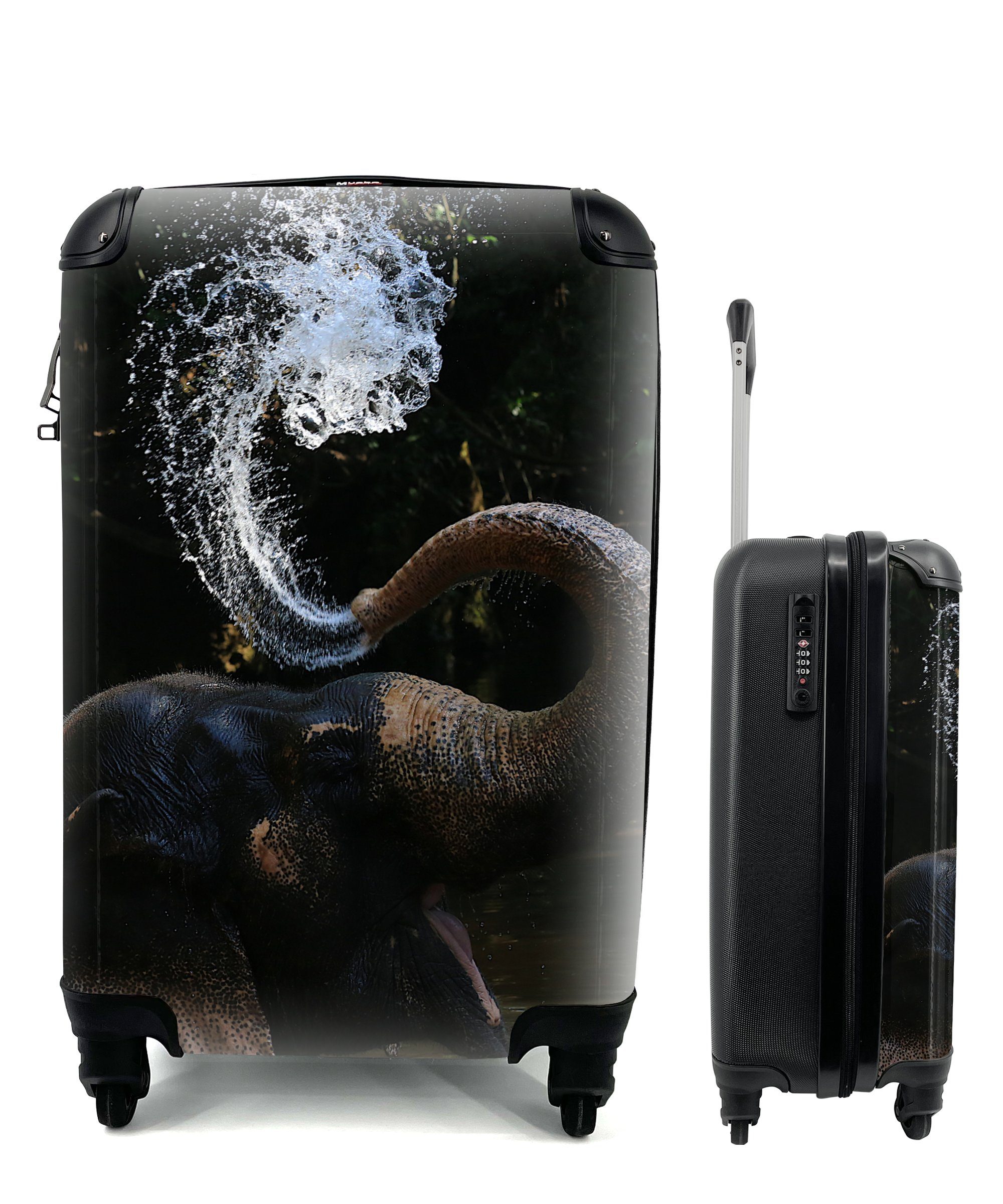 MuchoWow Handgepäckkoffer Elefant - Wasser - Rüssel - Tiere - Natur, 4 Rollen, Reisetasche mit rollen, Handgepäck für Ferien, Trolley, Reisekoffer