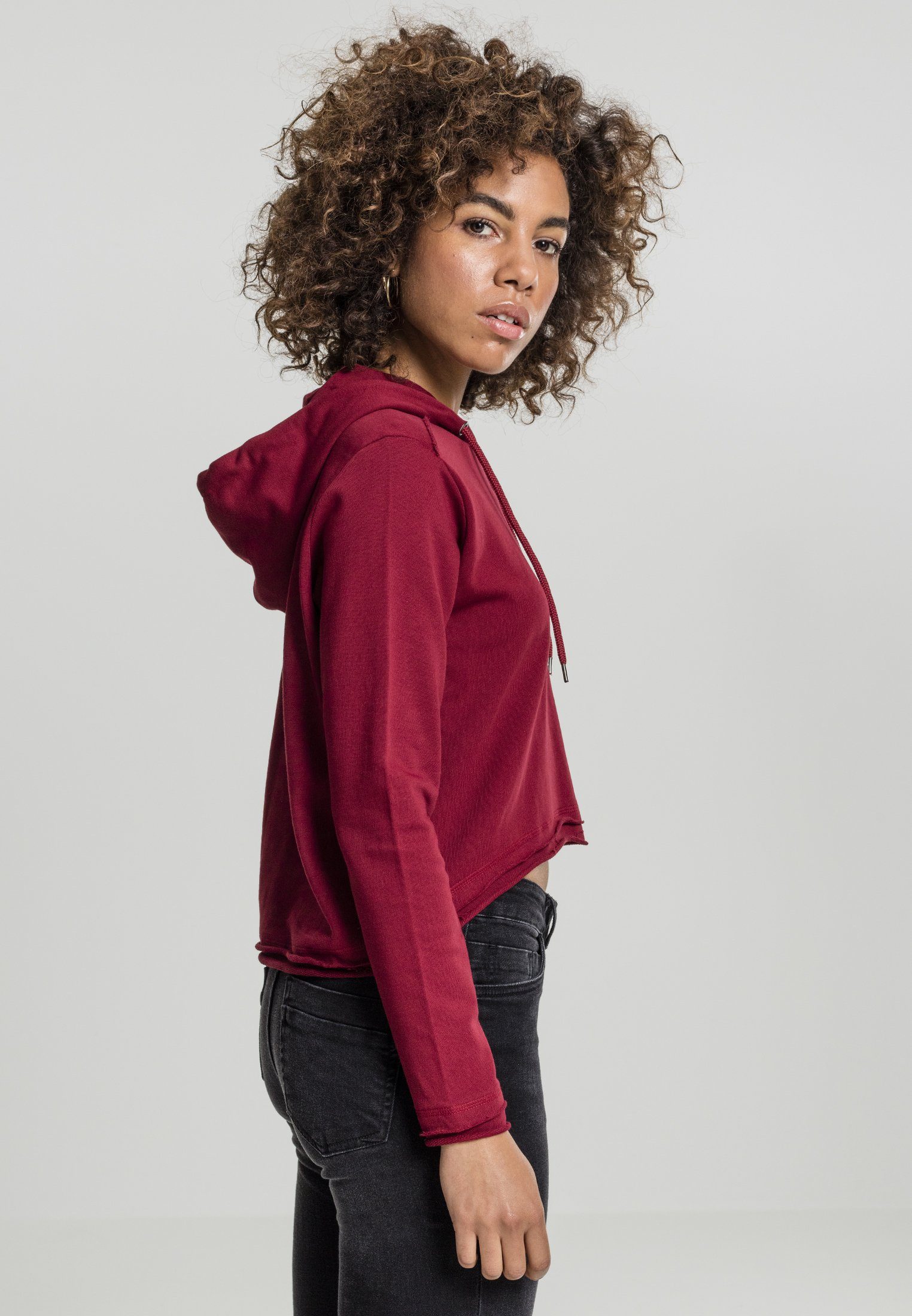 Kapuzenpullover Cropped CLASSICS Ladies Hoody URBAN burgundy Damen (1-tlg) Terry