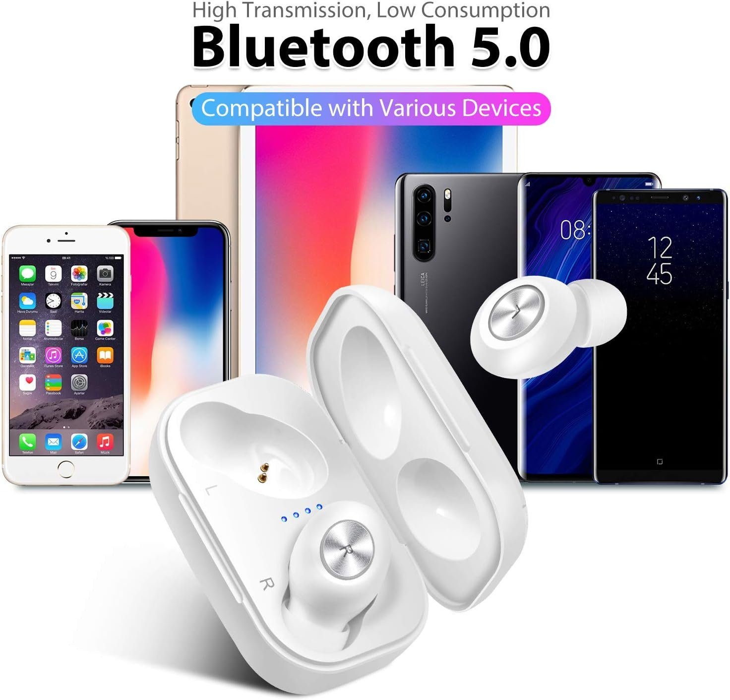 inkl. Leicht Ladebox, Paar Bluetooth-Kopfhörer weiß (ACC-Audio, Silikon-Ohrkappen) und 3 kompakt, Diyarts