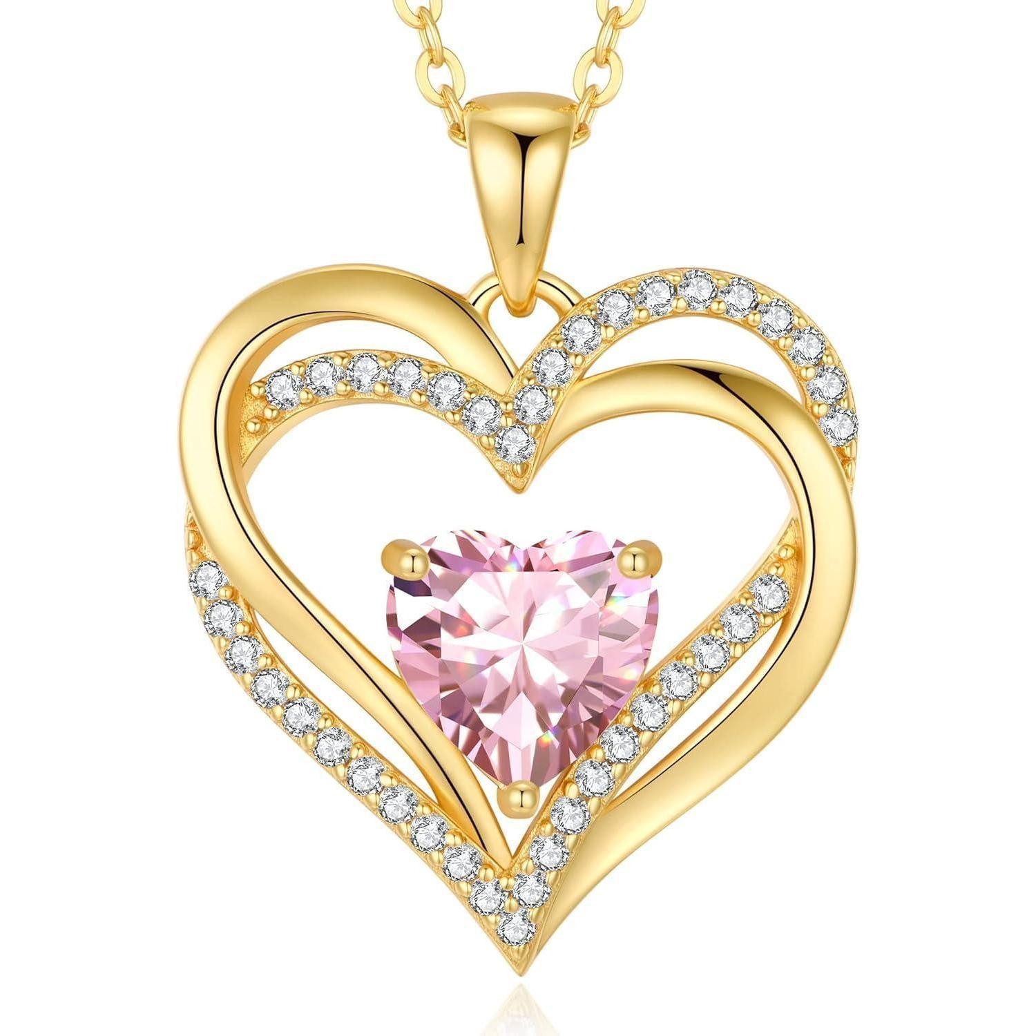 LuxusKollektion Herzkette Halskette Herzkette Geburtsstein Damen Anhänger 925 Silber 18K Oktober