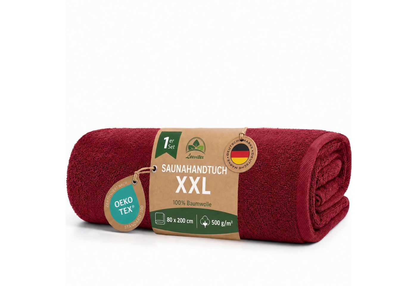 leevitex® Saunatuch, 80x200 cm, 100% Baumwolle, saugstark und fusselfrei, Frottee (1-St), OEKO-TEX® STANDARD 100 zertifiziert, gestreifte Bordüre
