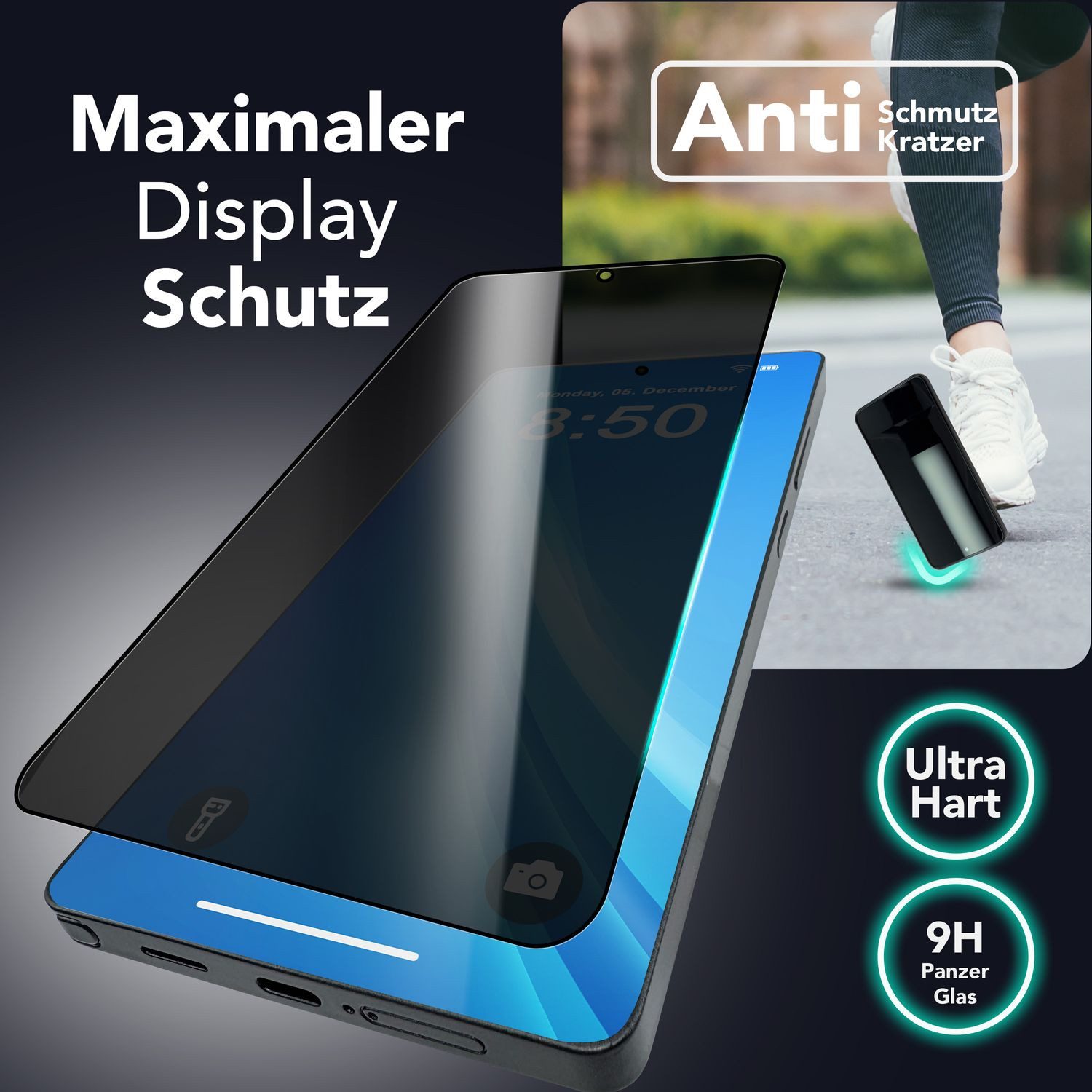 Nalia Schutzfolie Samsung Galaxy S25 Ultra, AntiSpyX / Privacy Display Glas / Schablone / Oleophober Sichtschutz
