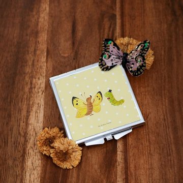 Mr. & Mrs. Panda Kosmetikspiegel Raupe Schmetterling - Gelb Pastell - Geschenk, silber, Schminkspiegel (1-St), passt überall