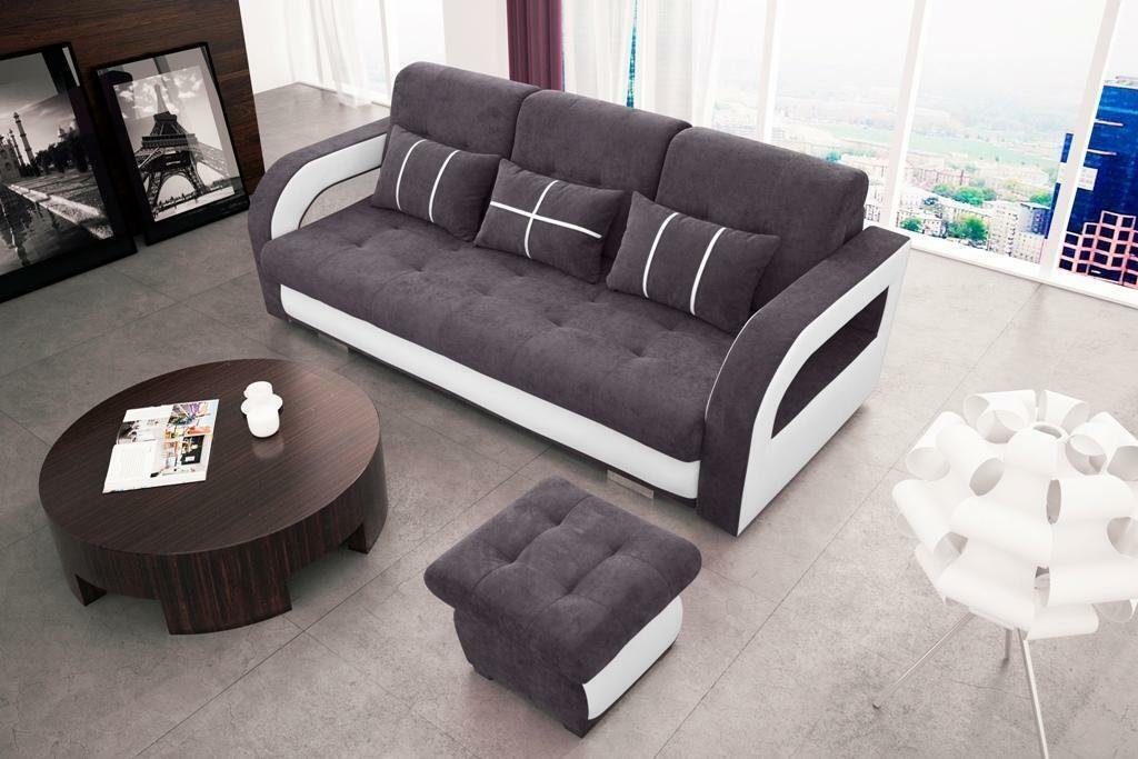 Sofa, mit Grau/Weiß Bettfunktion JVmoebel