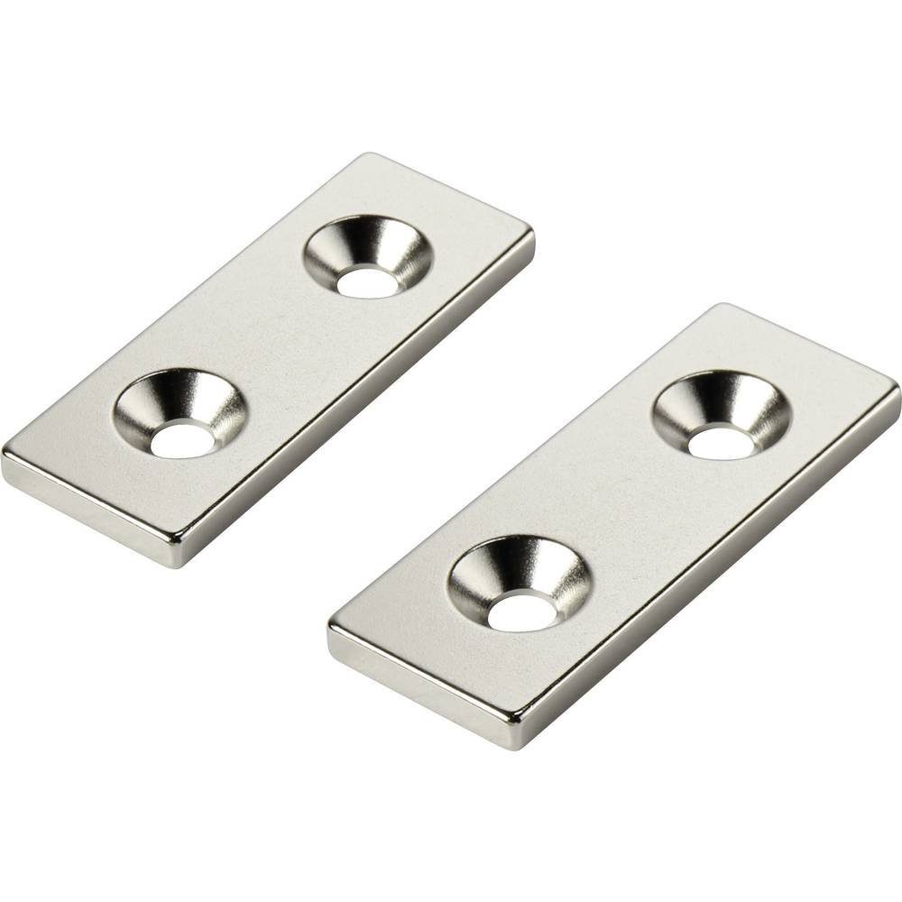 TRU COMPONENTS Magnet NdFeB-Magnet Rechteck mit Innenlöcher 1218994, mit 2 Löcher, konisch, ohne Gehäuse