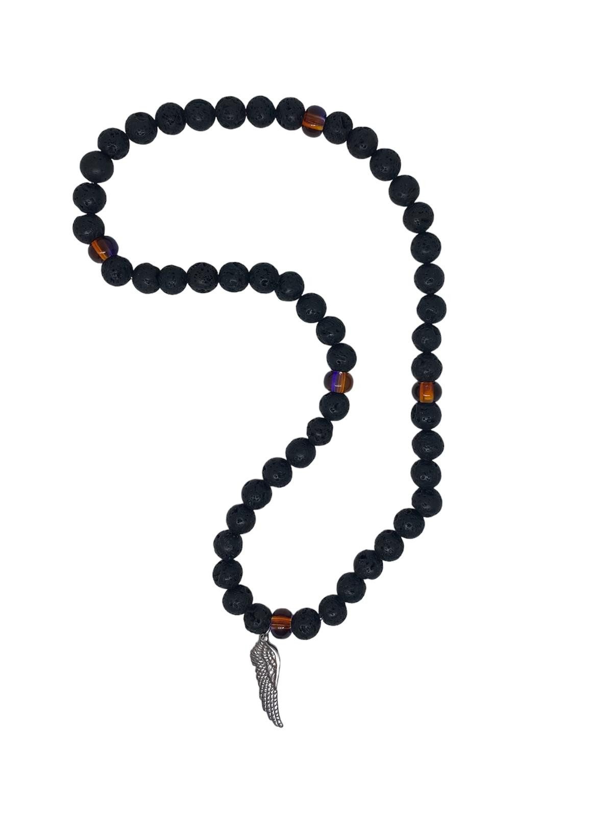 Perlenkette Lava Perlenkette Halskette Damen Herren Engelsflügel Glasperlen