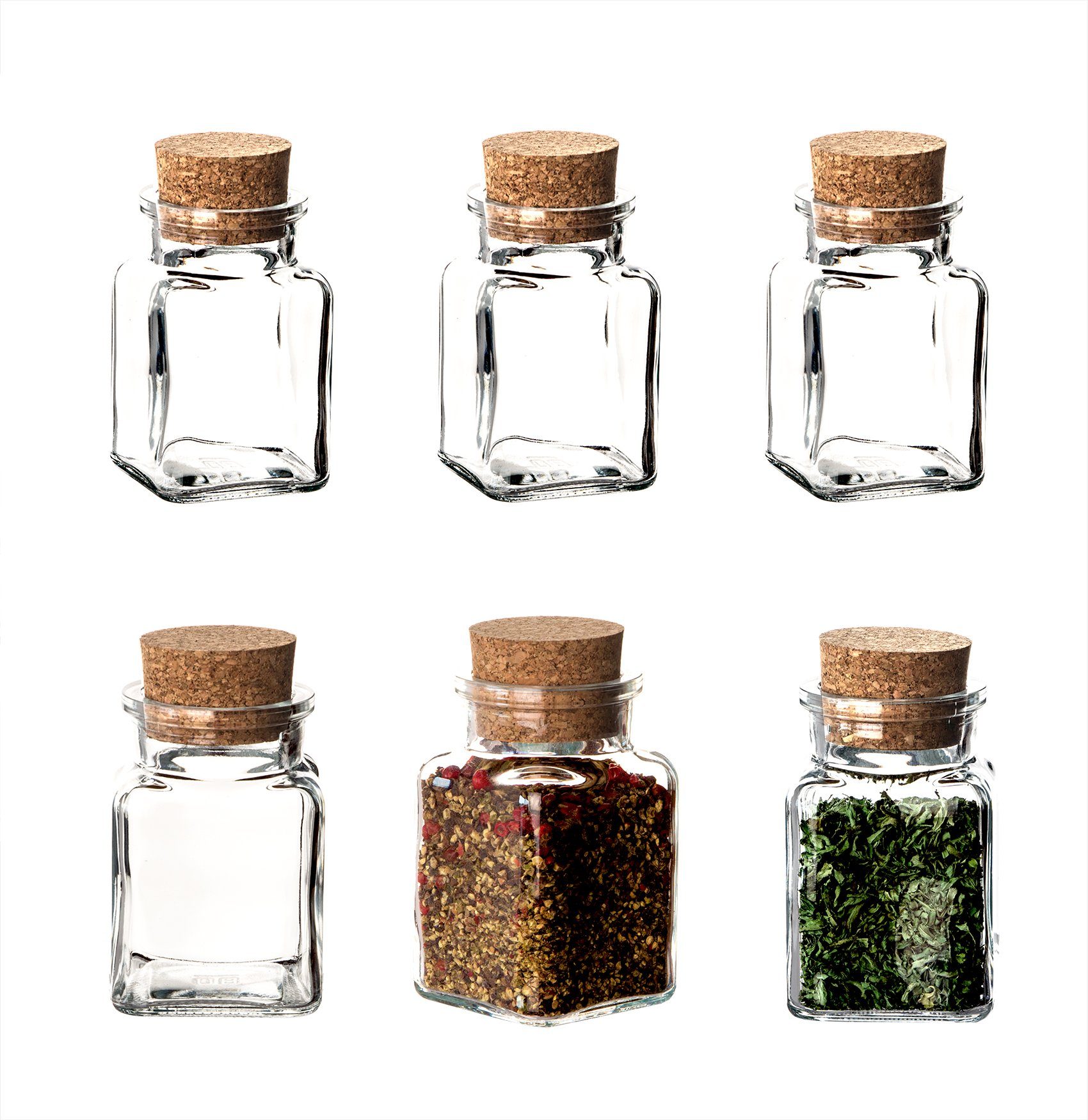 BigDean Gewürzbehälter Gewürzgläser mit Korken-Deckel 150 ml eckig Gewürzdosen Vorratsglas, Glas, (6-tlg)