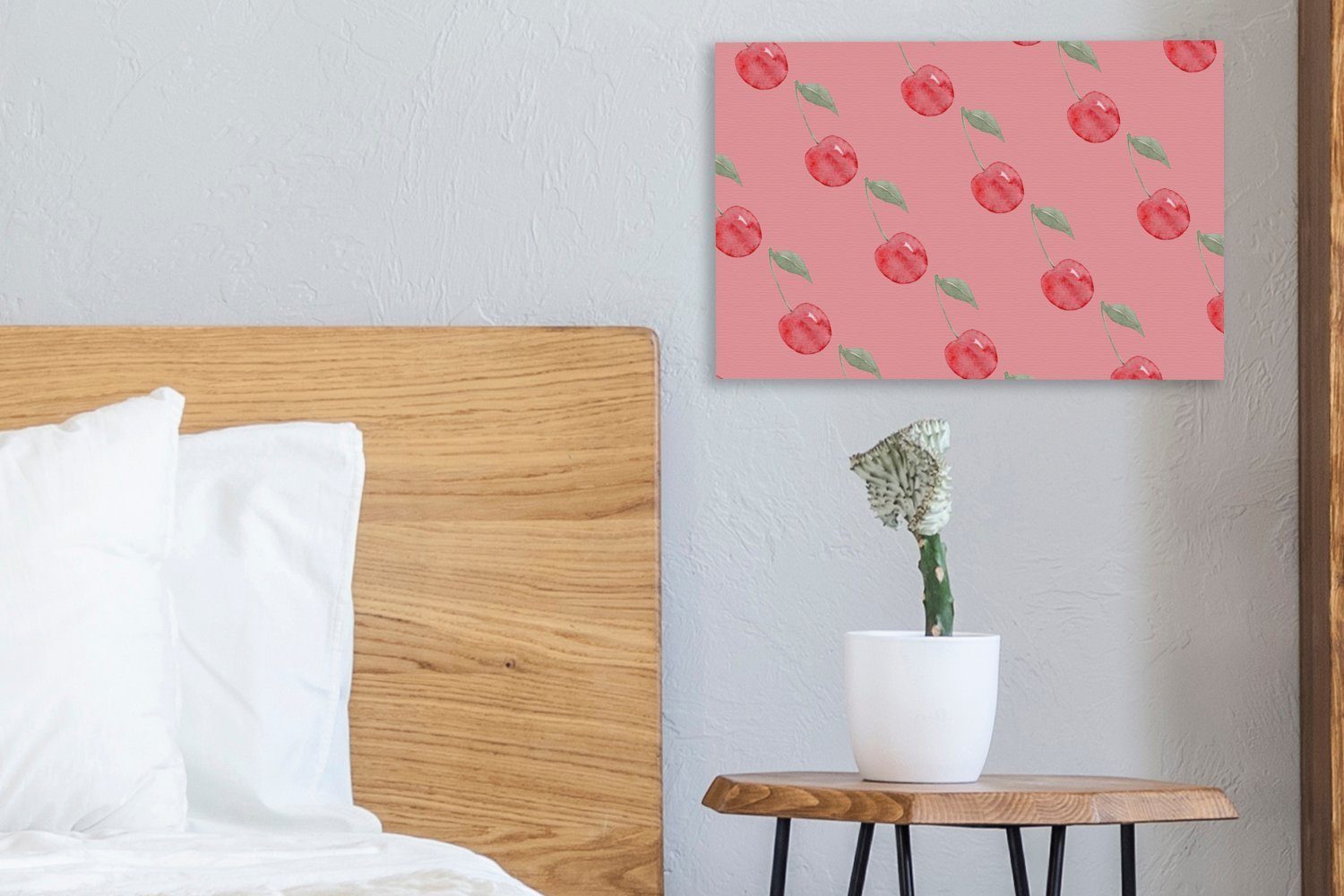 OneMillionCanvasses® Leinwandbild Obst (1 cm Kirsche Rosa, St), Wandbild Aufhängefertig, Wanddeko, - 30x20 - Leinwandbilder