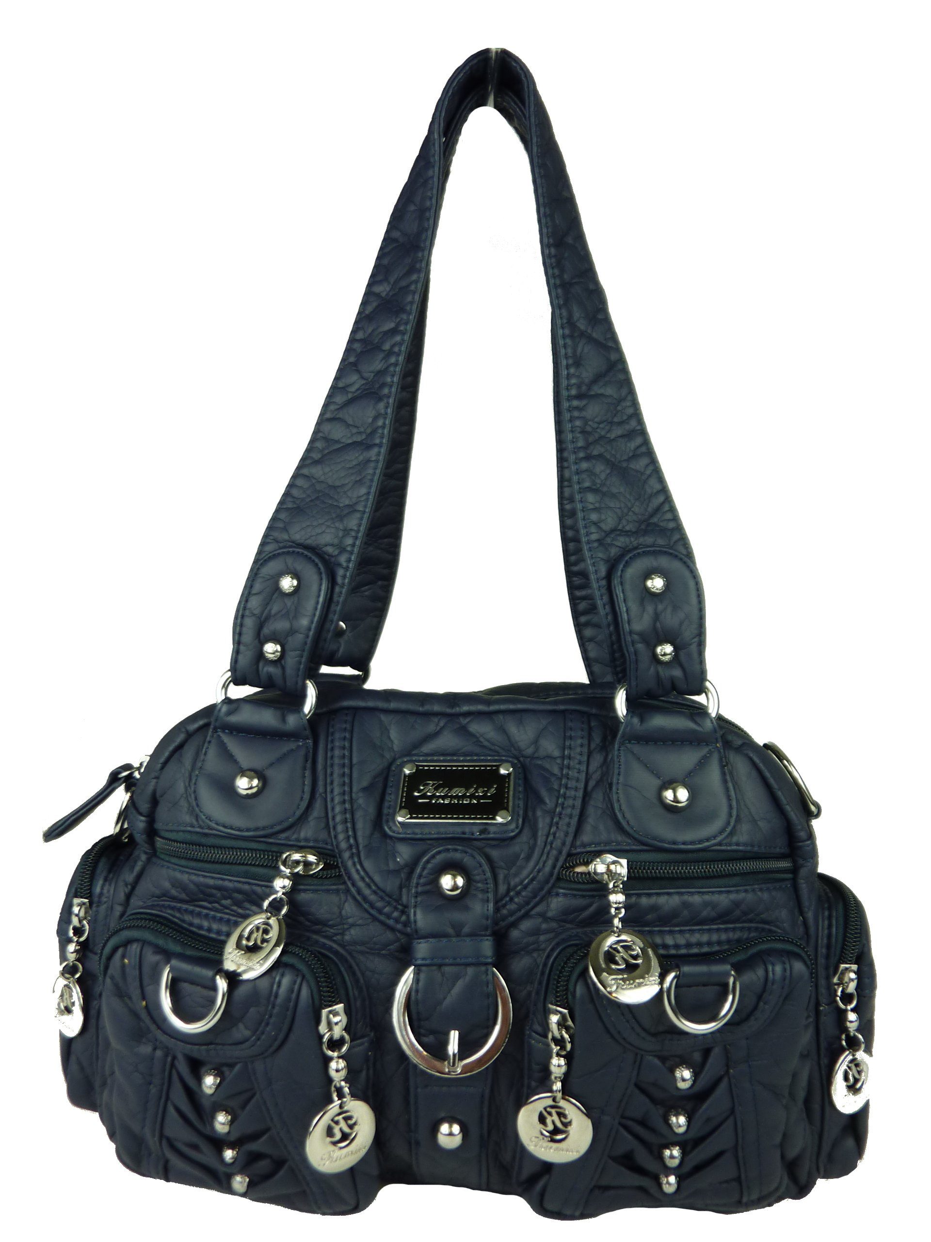 Taschen4life Schultertasche klassische Damen Handtasche (Schultertasche)  mit Nieten AKW22032, viele Fächer, verstellbarer abnehmbarer Schulterriemen