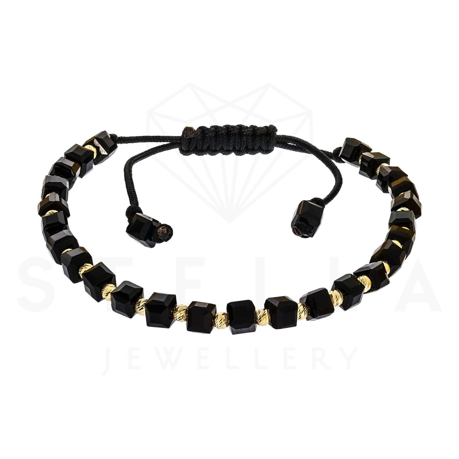 Stella-Jewellery Goldarmband Geflochten Armband - 585 Gelbgold und Onyx Steine (inkl. Etui, 1-tlg), Armkette, Goldarmband