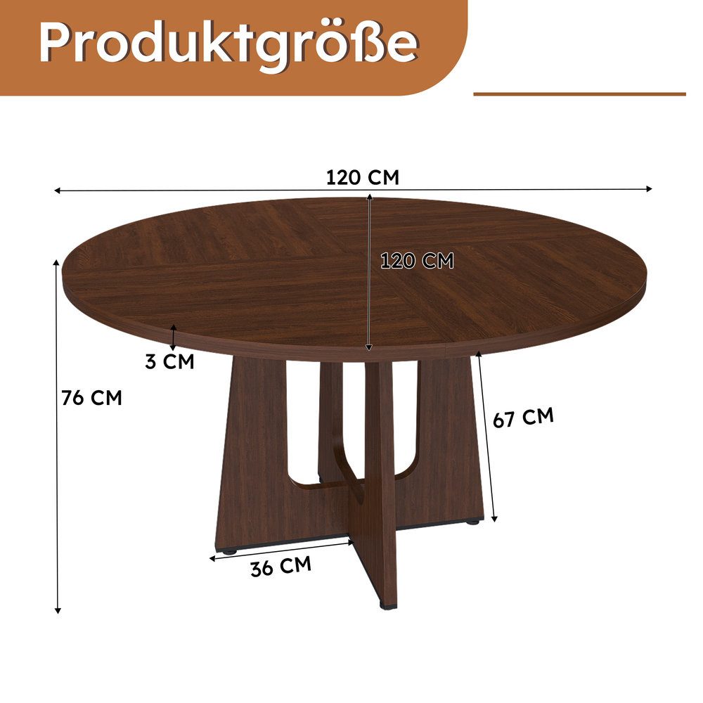 Odikalo Couchtisch Wohnzimmertisch runder Esstisch (Holz Beistelltisch mit 120 cm Durchmesser und 76 cm Höhe, aus MDF, komfortabler Platz für 4 Personen – für Esszimmer, Küche und Wohnzimmer)