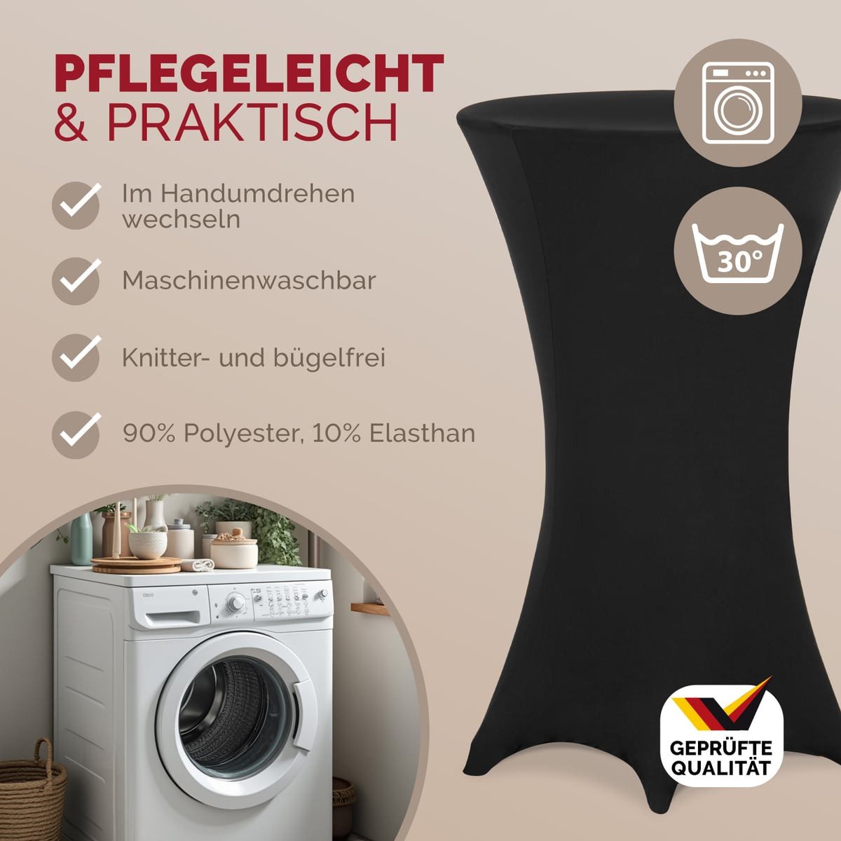 Detex Stehtischhusse, 60cm Schwarz 5er Set Rund Stehtisch Hussen Bezug Überwurf Party Deko