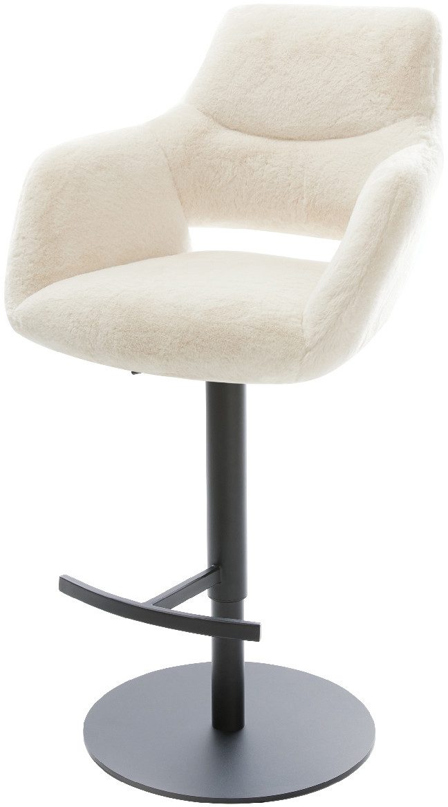 DELIFE Barhocker Yago-Flex, Drehfuß höhenverstellbar Metall Schwarz Plüsch Creme-Weiß Taschenfeder