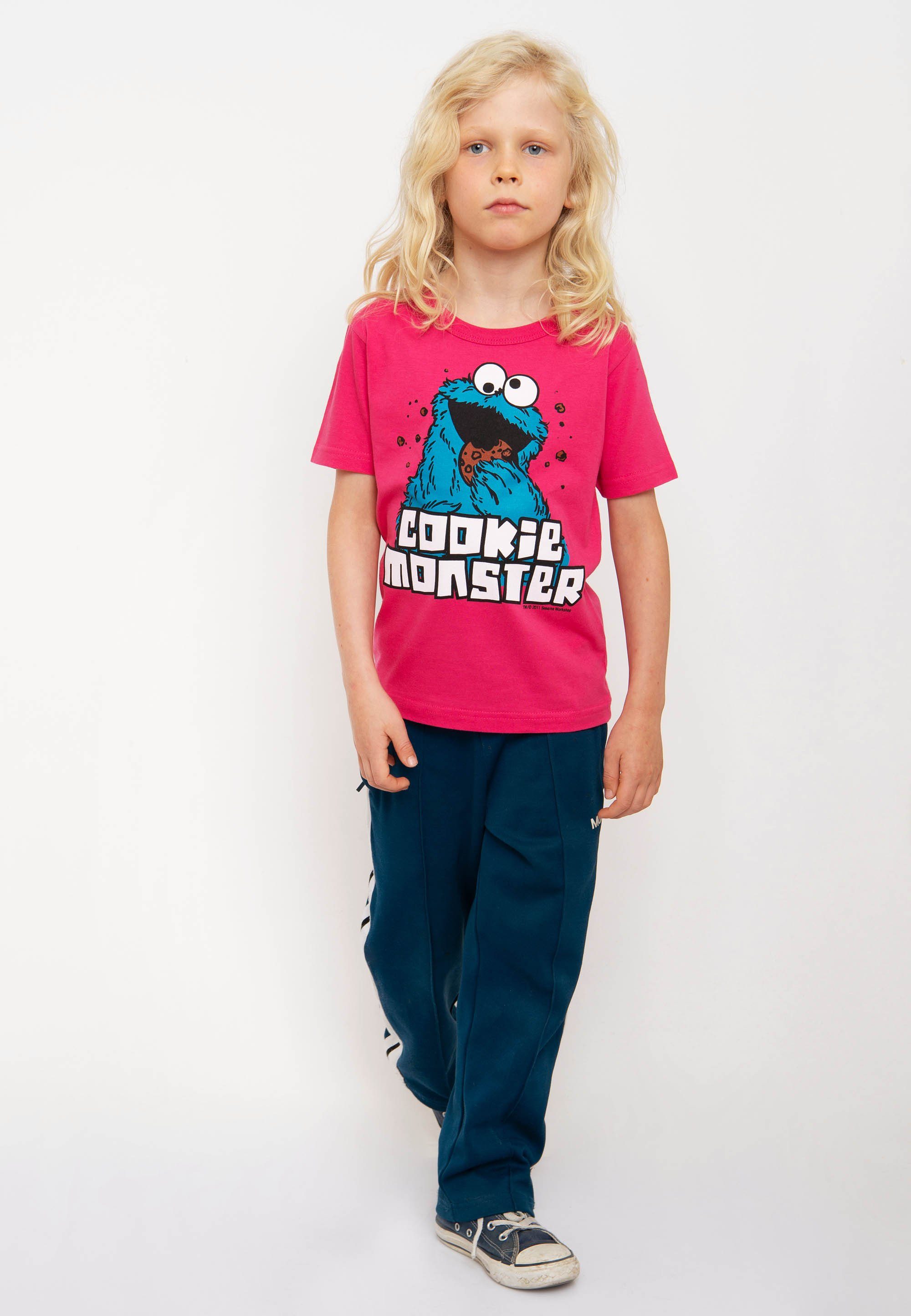 Frontprint Sesamstraße - LOGOSHIRT T-Shirt mit Krümelmonster coolem rosa