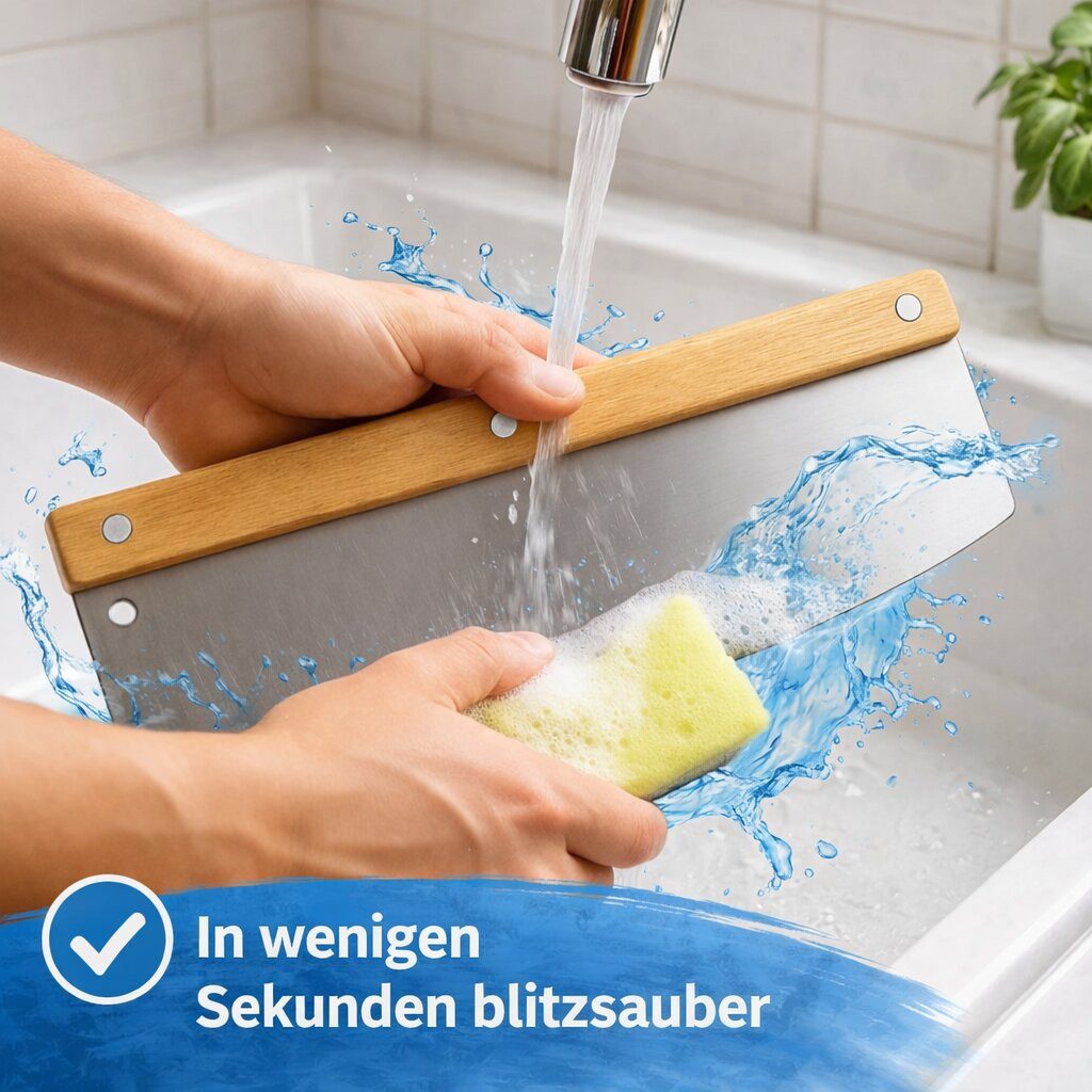 BigDean Wiegemesser Pizzaschneider 32 cm aus Edelstahl mit Holzgriff – Profi Pizzamesser, Rostfreier Edelstahl, 32cm schnittlänge, einfache 2hand bedienung – Bild 4 von 5