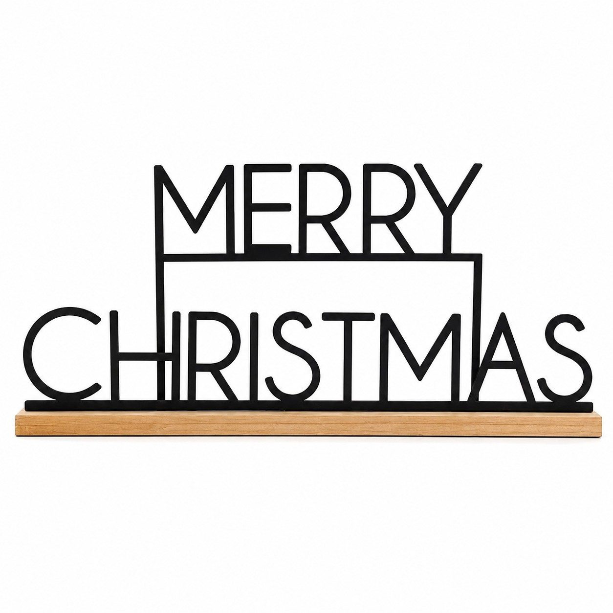 Ginger Ray Weihnachtsfigur Merry Christmas Aufsteller Schwarz aus Metall und Holz 35,5 cm
