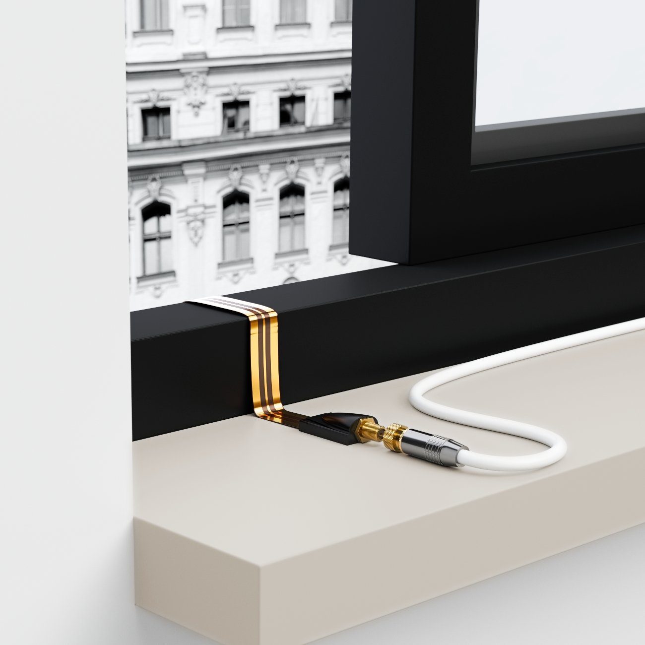 deleyCON deleyCON 1x Fensterdurchführung SAT Kabel 17cm flexibel / 26cm Länge SAT-Kabel