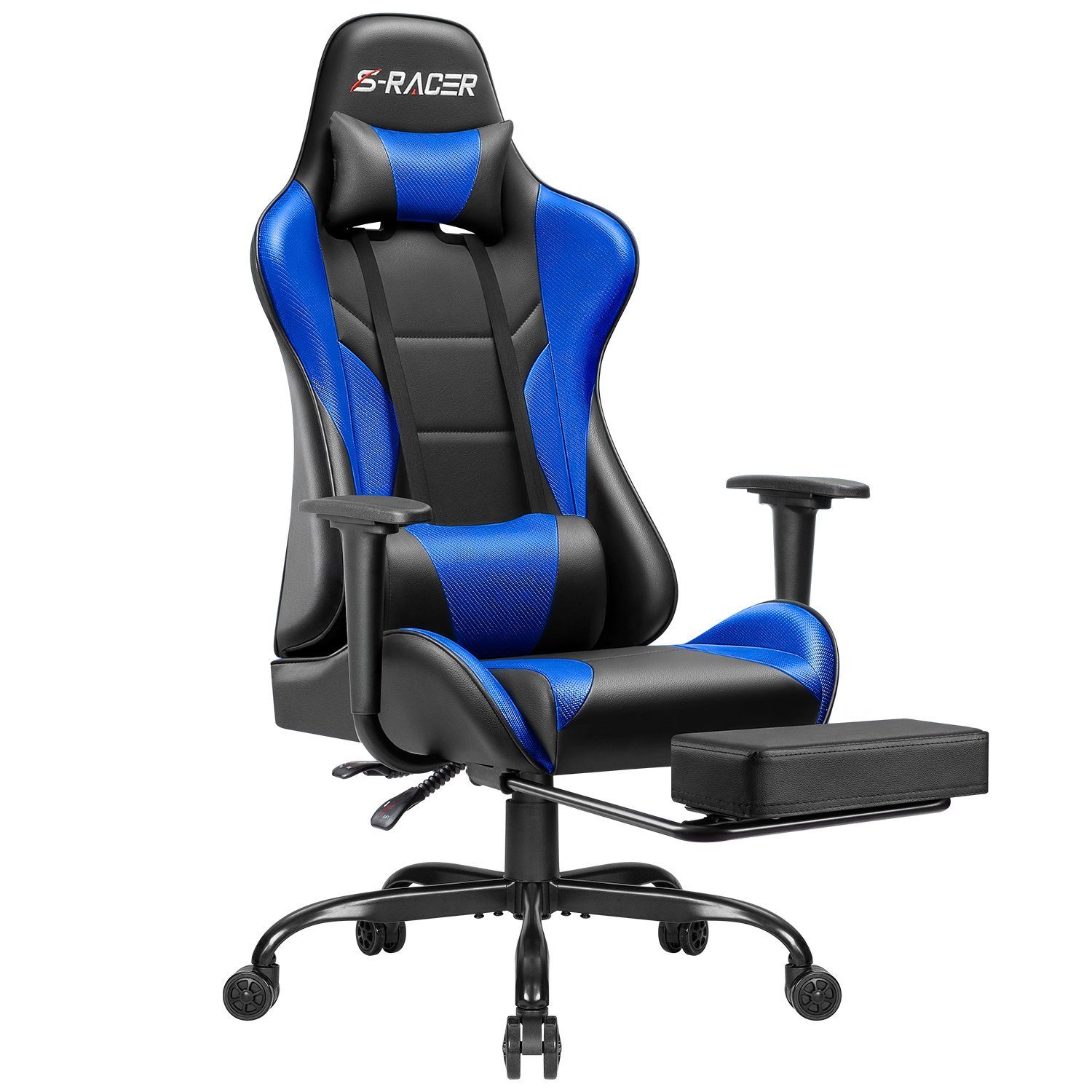 HOMALL Gaming-Stuhl Gamer Stuhl mit Fußstütze Ergonomischer Zocker Stuhl Blau