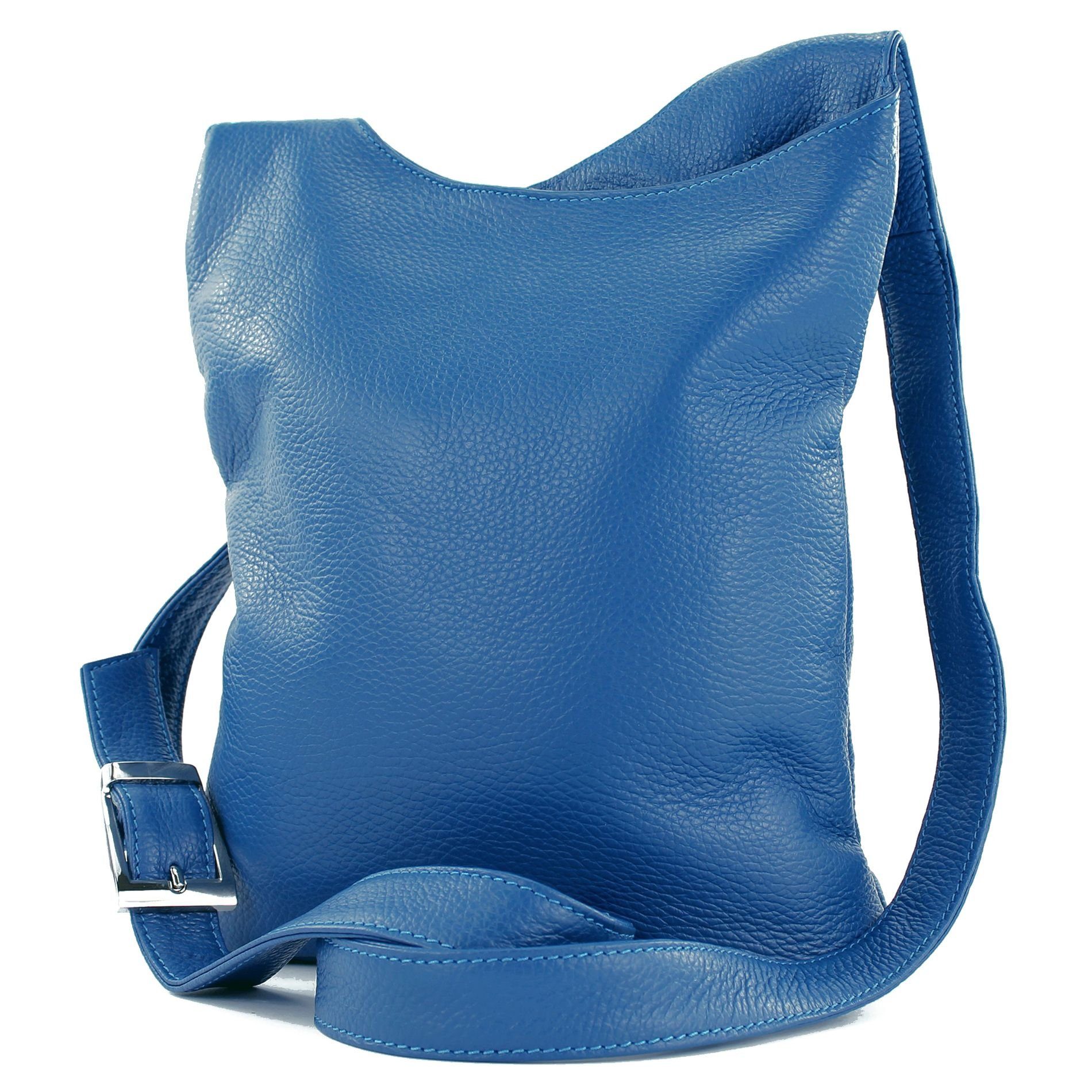 modamoda de Schultertasche T221, Echtleder Handmade in Italy Signalblau