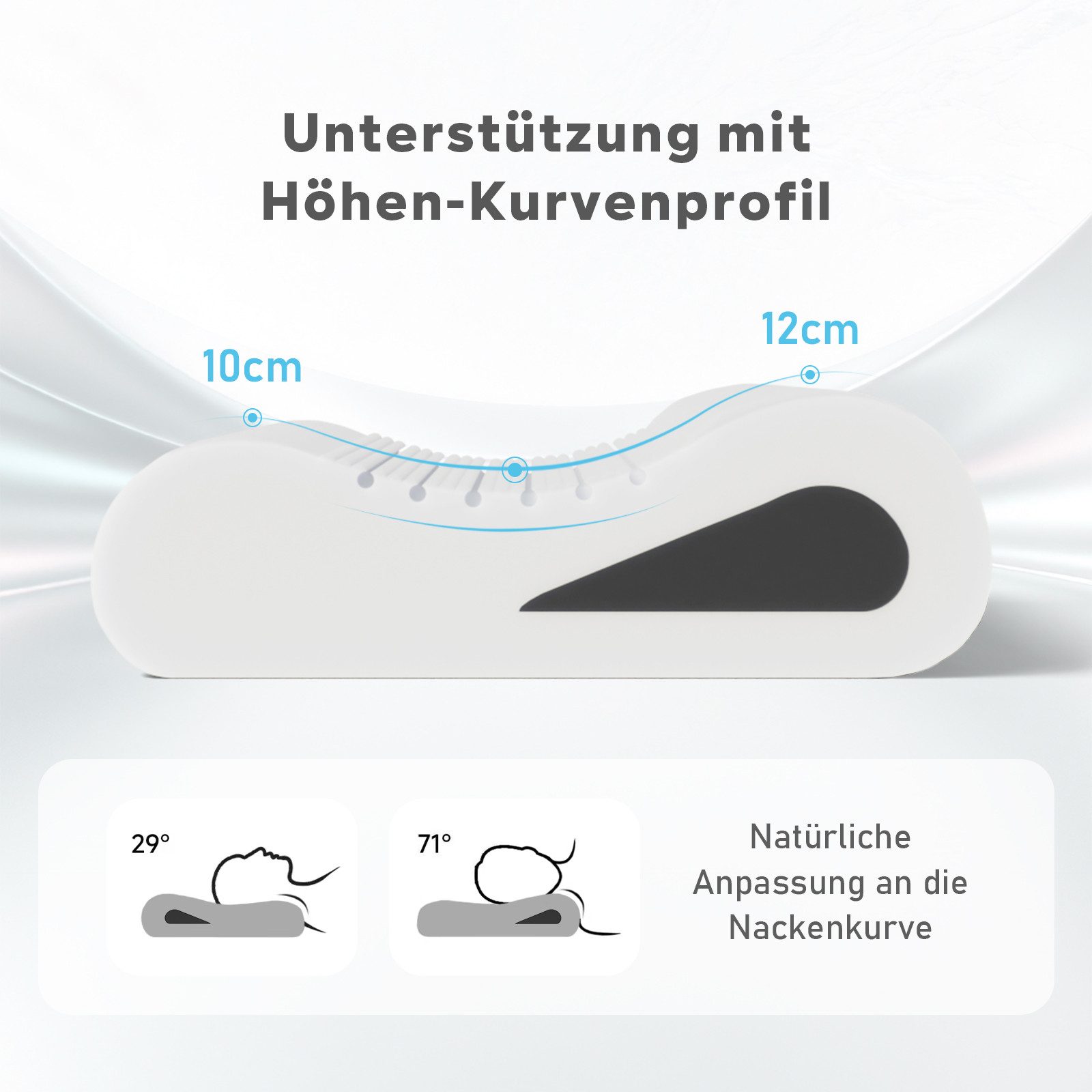 ROYGBIV Nackenstützkissen Orthopädisches Ergonomisches Wellenform Kopfkissen 60×38 cm, Füllung: 38D Memory-Schaum + 60D Stützschaum, Seitenschläfer, Rückenschläfer, 1-tlg, 3 Zone Höhe-10/7/12 cm, OEKO-TEX, Abnehmbarer, Waschbarer Bezug