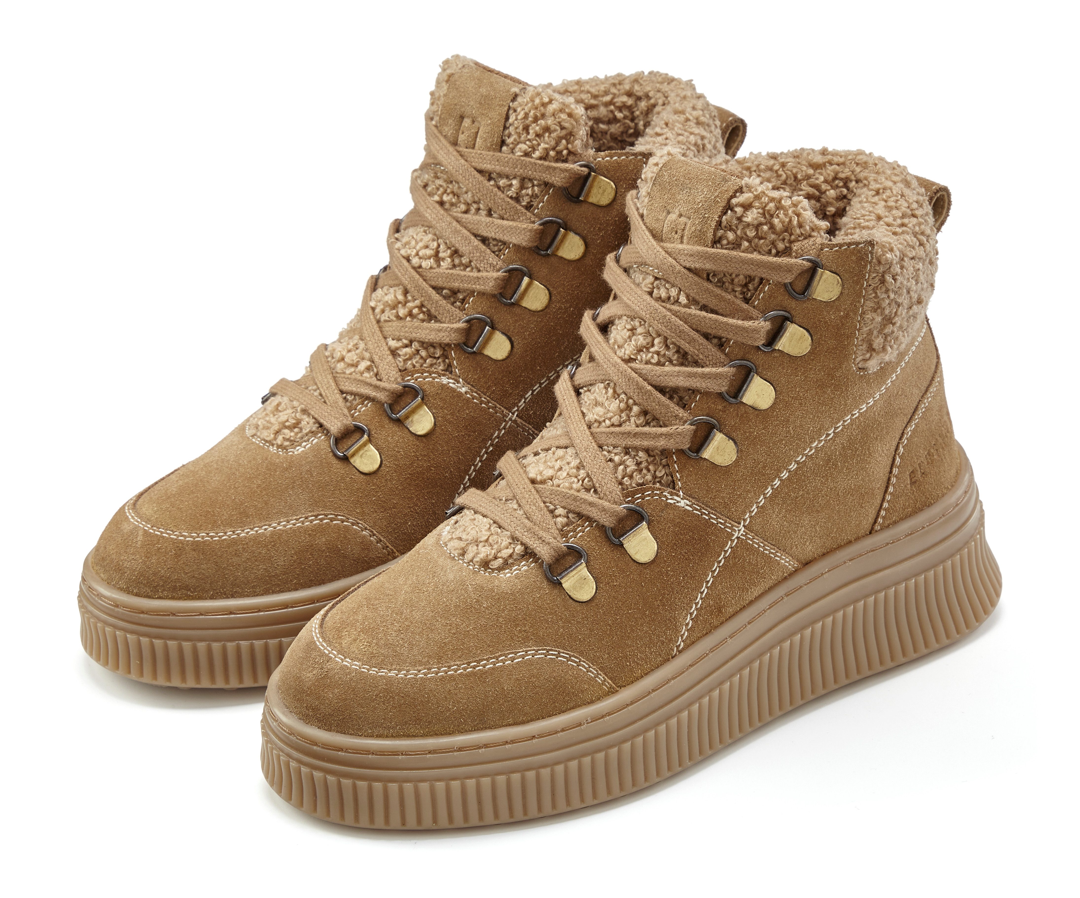 Elbsand Stiefel, Boots, Winterboots, Lederstiefelette, Lederboots Stiefelette NEU aus hochwertigem Veloursleder mit Teddyfell und Plateausohle