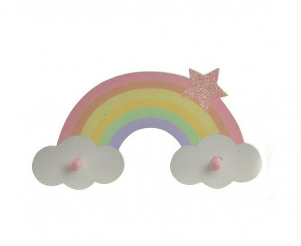 LB H&F Lilienburg Wandgarderobe Крючки гардеробные Kindergarderobe Regenbogen Wandhaken (Wand Kleiderhaken Шкафыleiste Hakenleiste Kinder Geschenk Taufe Geburt Garderobe Haken Wandgarderobe Kleiderhaken KINDERZIMMER Regenbogen Stern 40 cm Gross (Rosa)