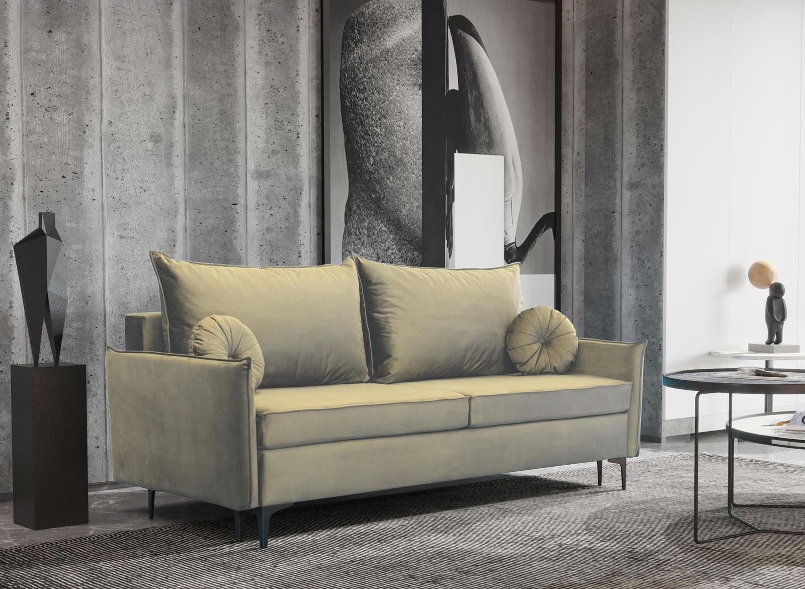 Compleo Schlafsofa Velvet, Sofa 215 cm breit, Modern design, Metallfüße LEO