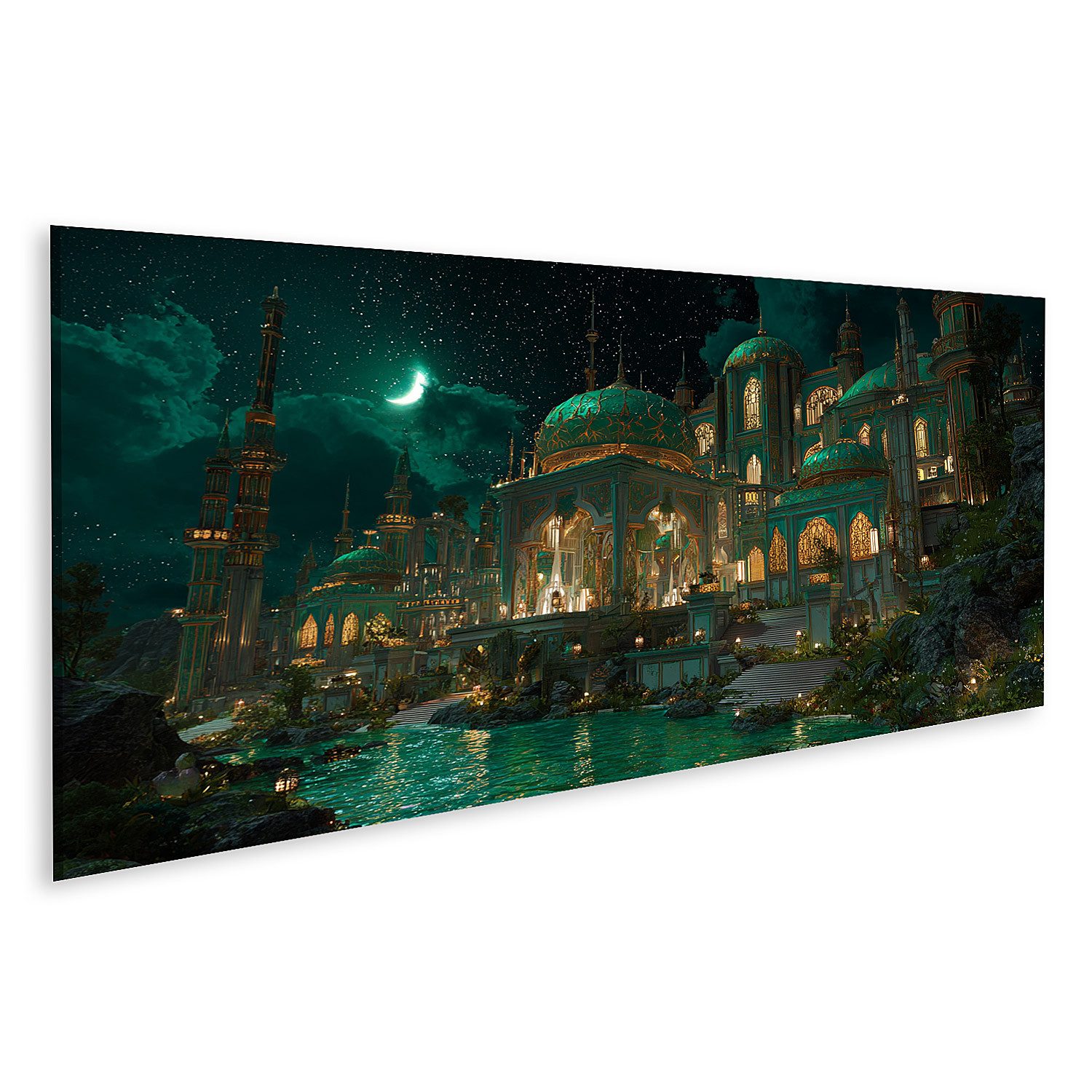islandburner Leinwandbild Orientalisches : Luxuriöser Palast bei Nacht - Panorama