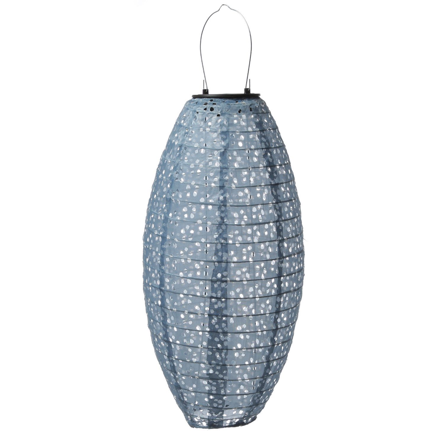 MARELIDA LED Lampion Solar Gartenlampion oval mit Blumenmuster blau H:40cm Balkon Terrasse, LED Classic, warmweiß (2100K bis 3000K)