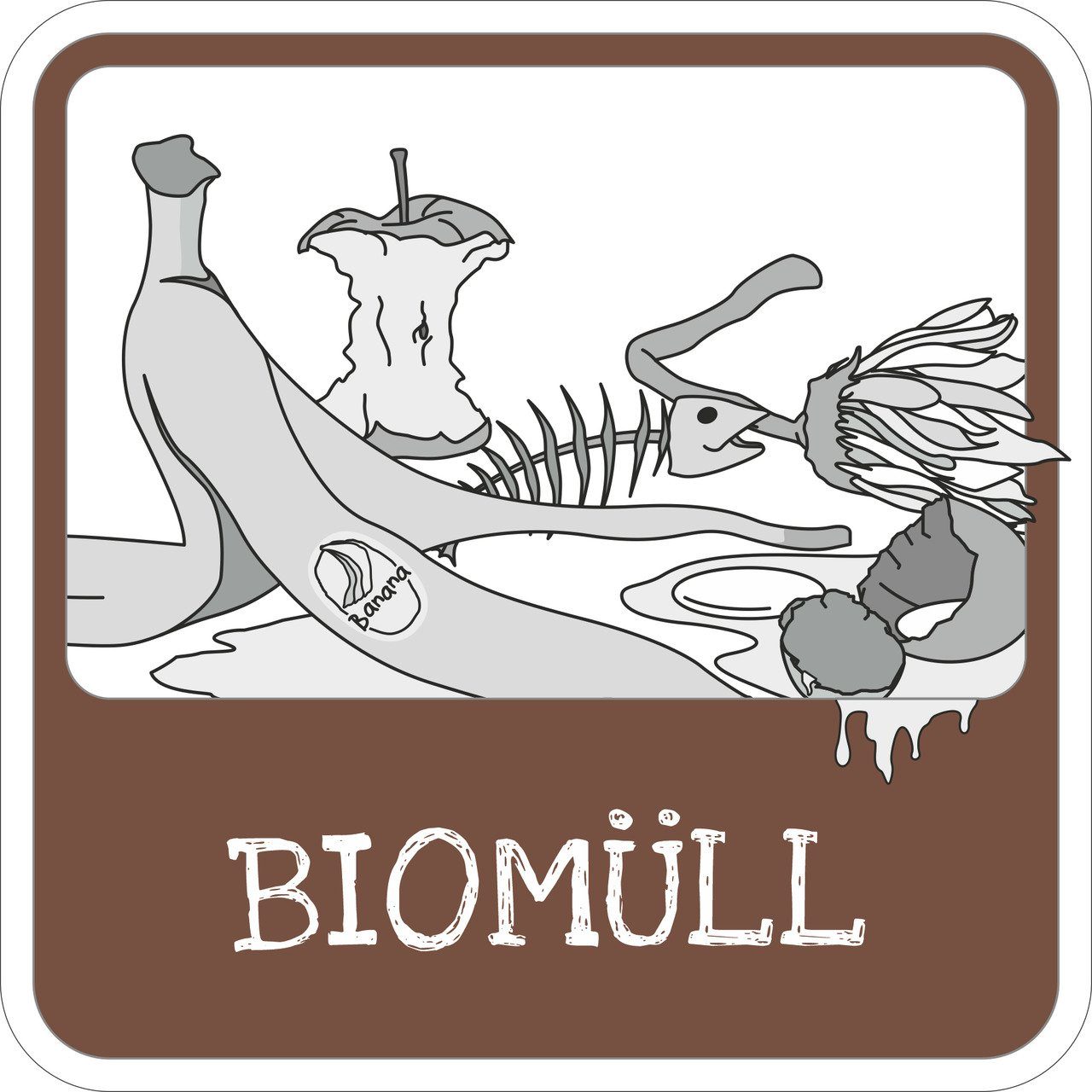 SafetyMarking Hinweisschild für Mülltrennung, (PVC Folie - selbstklebend - 10,0 x 10,0 cm, eckig, Symbol: "Biomüll" - Farbe: Braun), Qualität made in Germany