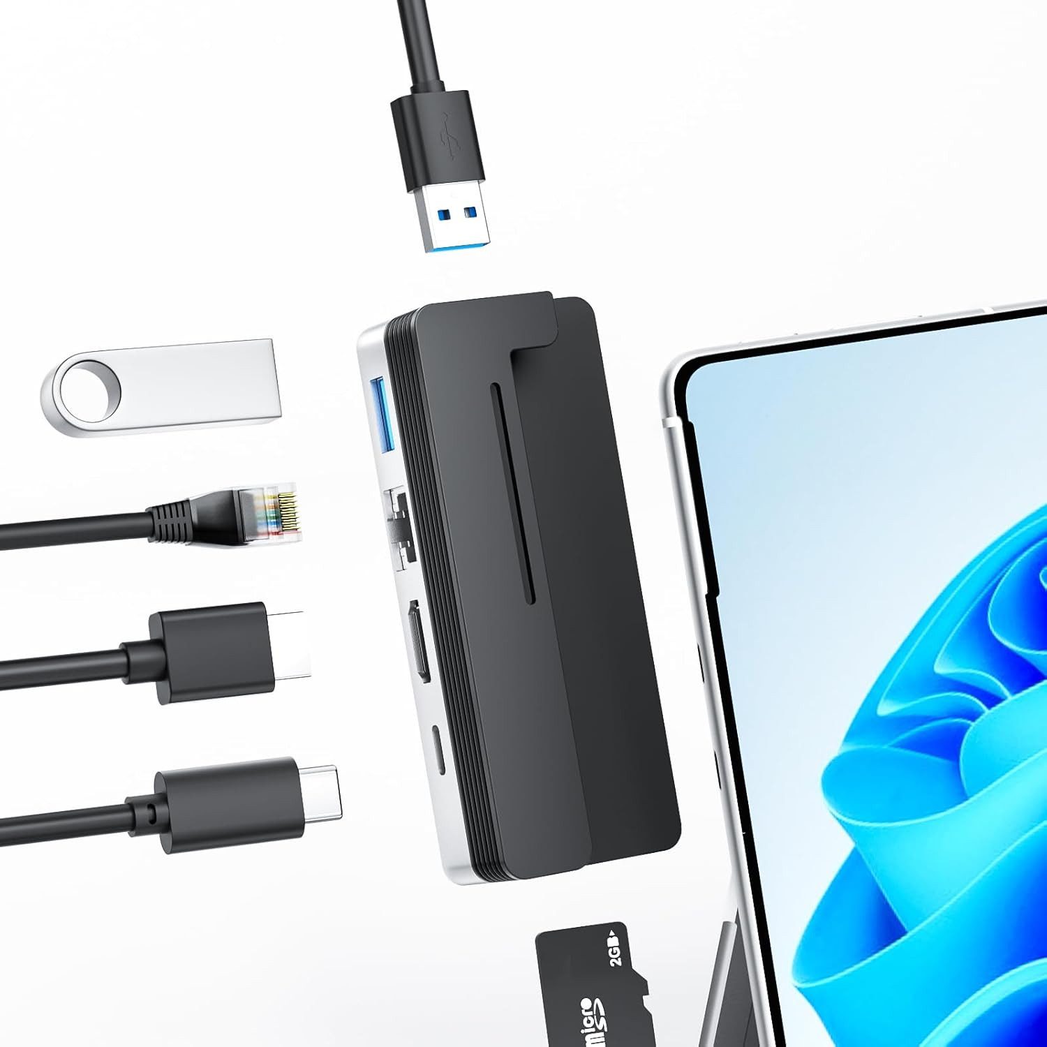 BYEASY Laptop-Dockingstation USB-C Dockingstation für Surface Pro 9 mit HDMI PD LAN USB, (USB-C Dockingstation für Surface Pro 9 mit HDMI LAN USB PD, USB-C Dockingstation Surface Pro 9 mit HDMI, LAN, USB und Kartenleser), Dockingstation für Surface Pro 9 mit HDMI, LAN und Power Delivery