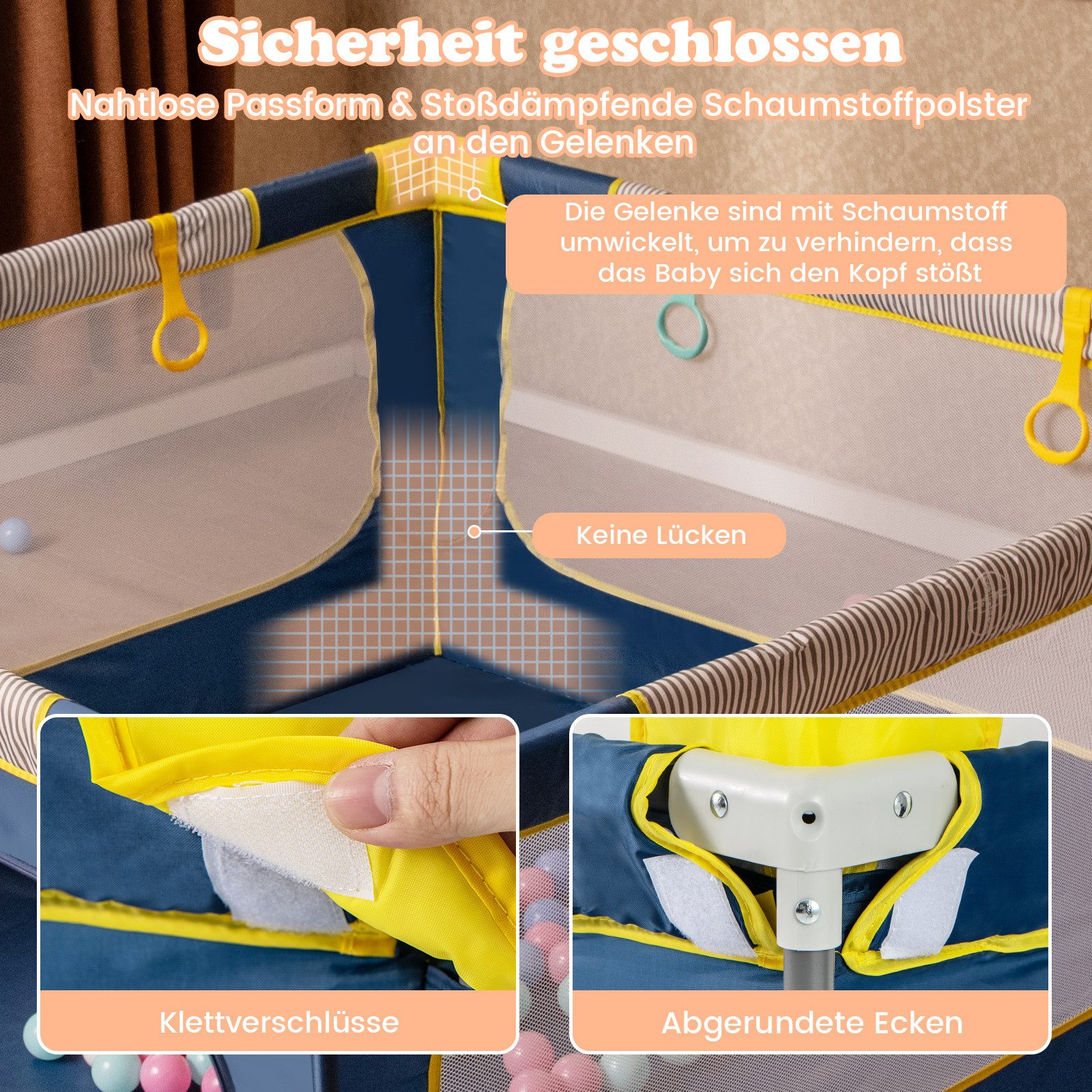 COSTWAY Laufstall faltbar, mit 50 Bälle & Tragetasche, für Baby