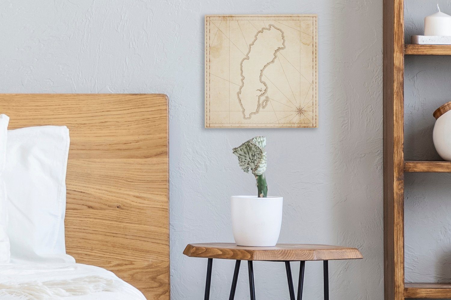 (1 Karte, von einer St), Leinwand Schlafzimmer Wohnzimmer Bilder OneMillionCanvasses® alten für Abbildung Leinwandbild auf Schweden