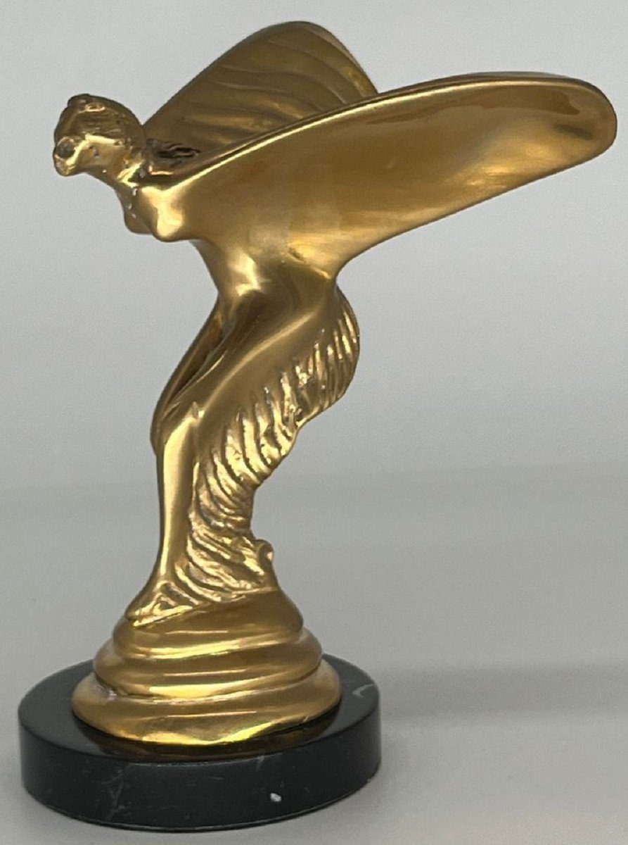 Casa Padrino Dekofigur Casa Padrino Luxus Bronze Skulptur Spirit of Ecstasy Frau mit Flügeln Gold / Schwarz 15 x 15 x H. 21 cm - Edle Bronzefigur mit Marmorsockel - Schreibtisch Deko - Luxus Deko - Deko Accessoires
