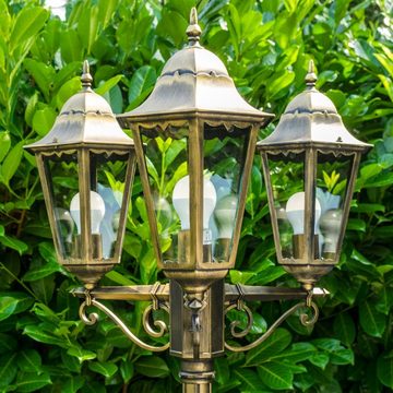 hofstein Außen-Stehlampe »Viano« Außenleuchte Kandelaber in antikem Look, ohne Leuchtmittel, Aluguss in Braun/Gold mit Milchglas, höhenverstellbar,Vintage,E27,IP44